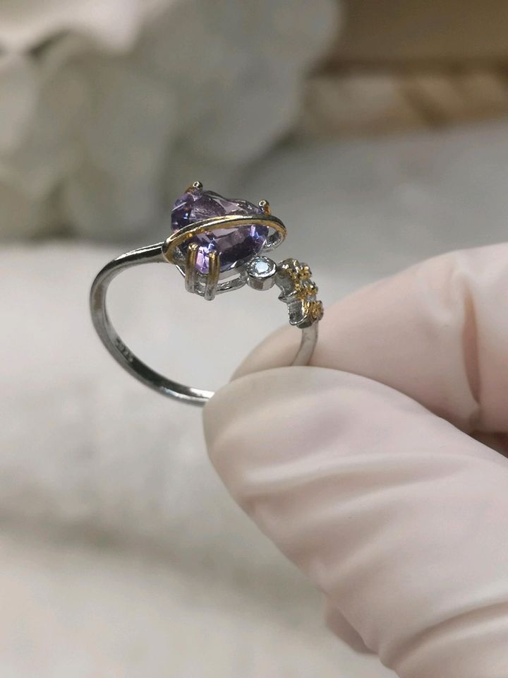 Amethyst Herz Form 925 Silber Ring