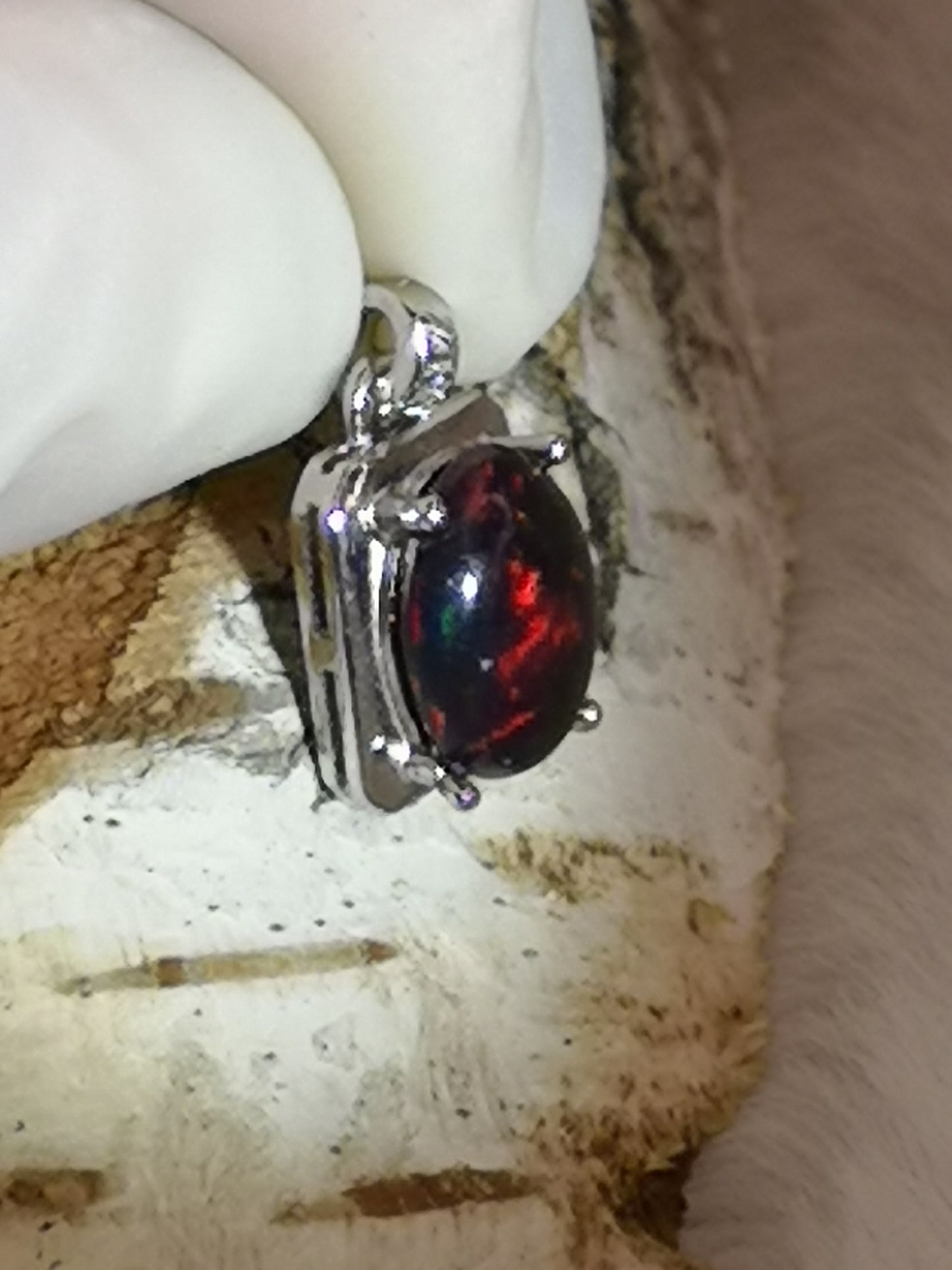 Black Opal Edelstein 925 Silber Ketten Anhänger