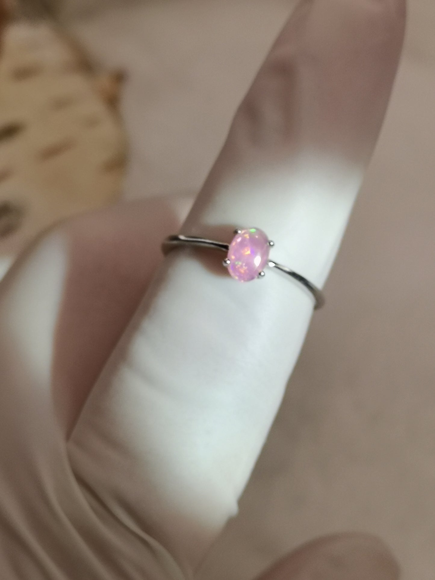 Rosa Opal Edelstein, 925 Silber Ring