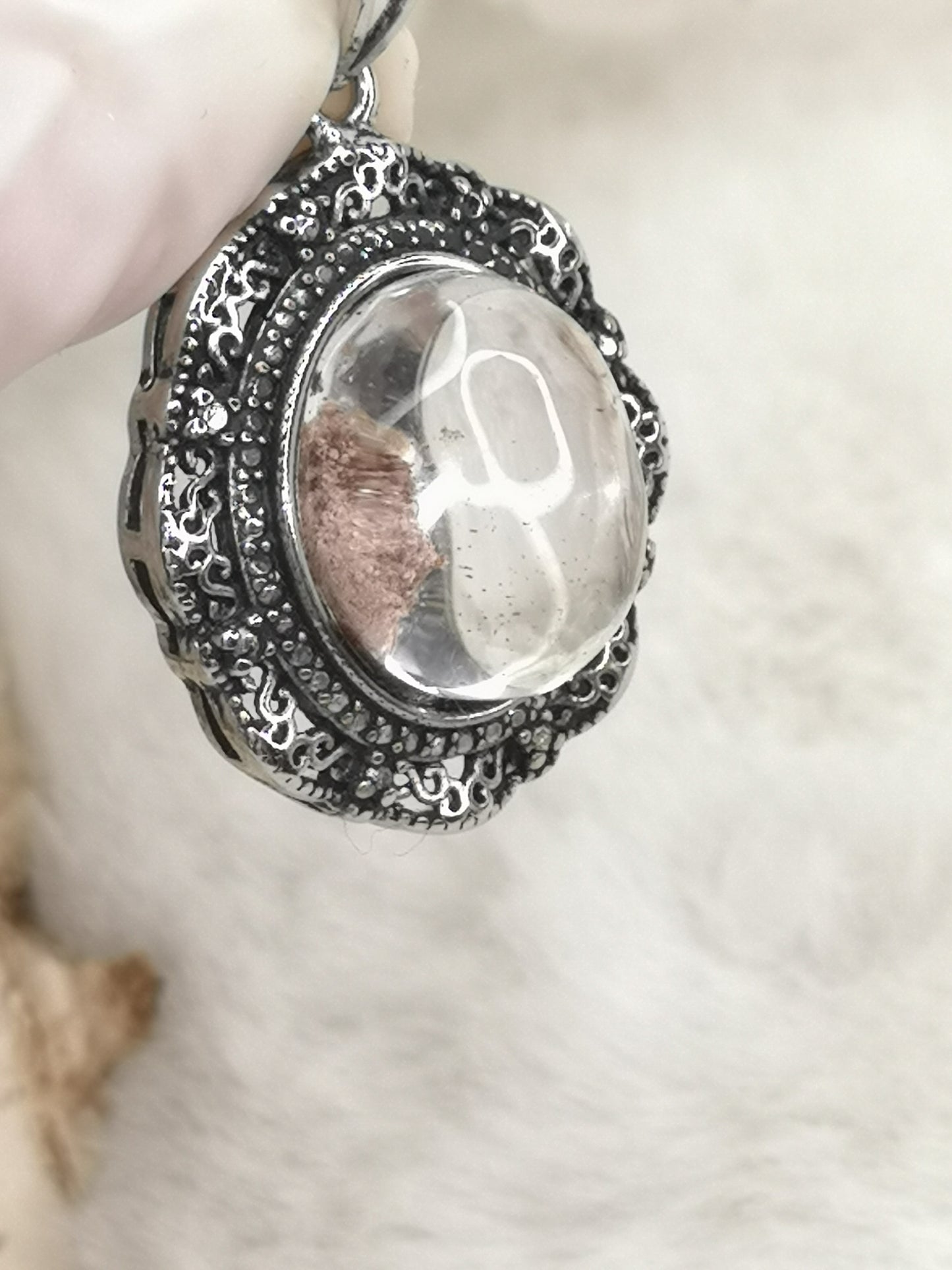 Gartenquartz Edelstein mit Phantomen, Kupfer Ketten Anhänger