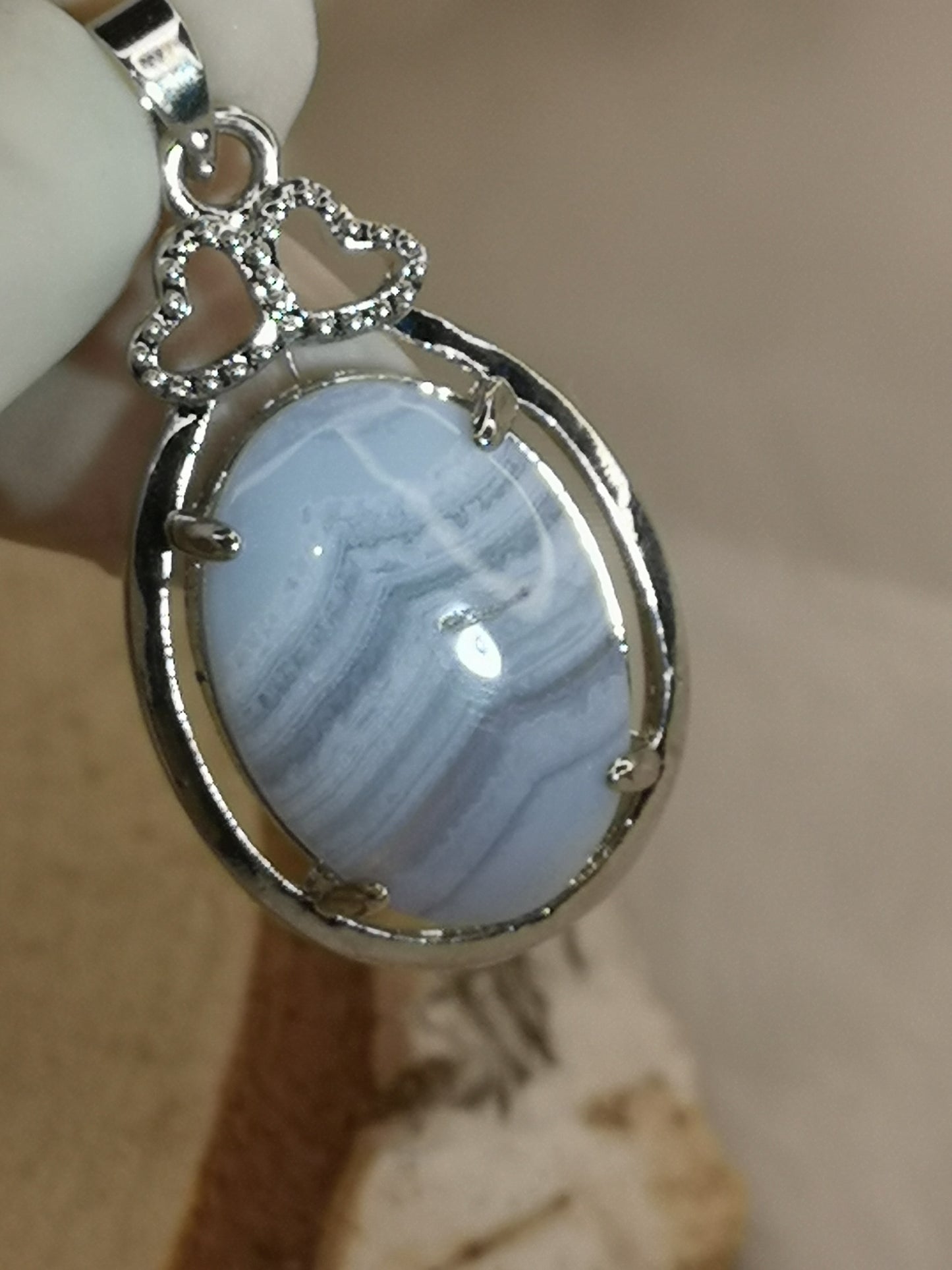 Blue Lace Achat Edelstein Kupfer Ketten Anhänger