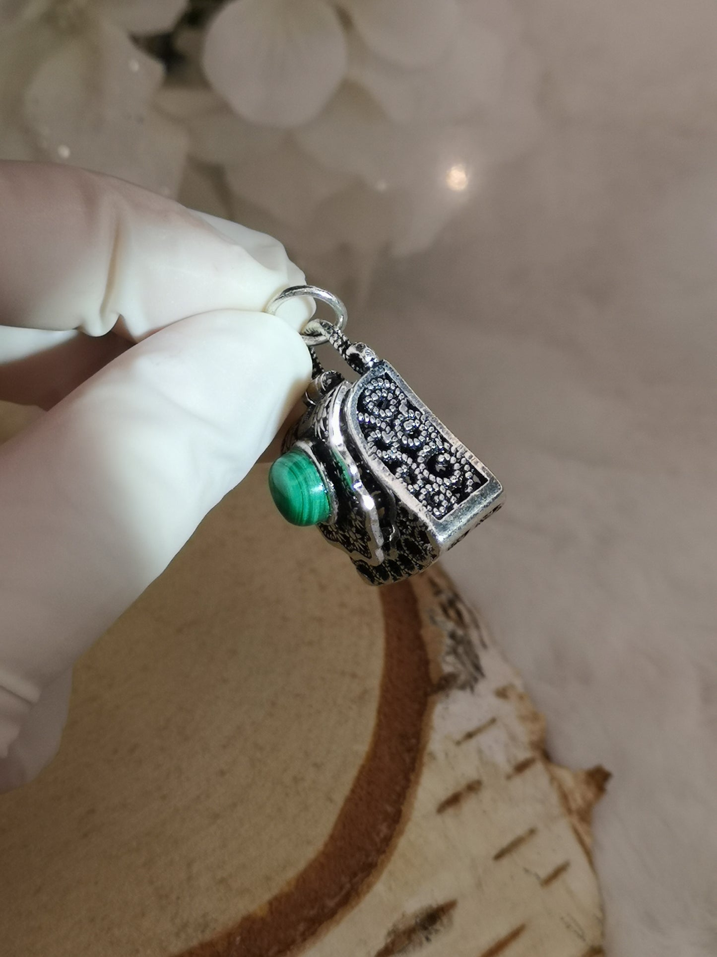 Malachite Edelstein, Kupfer Ketten Anhänger, Taschen Design