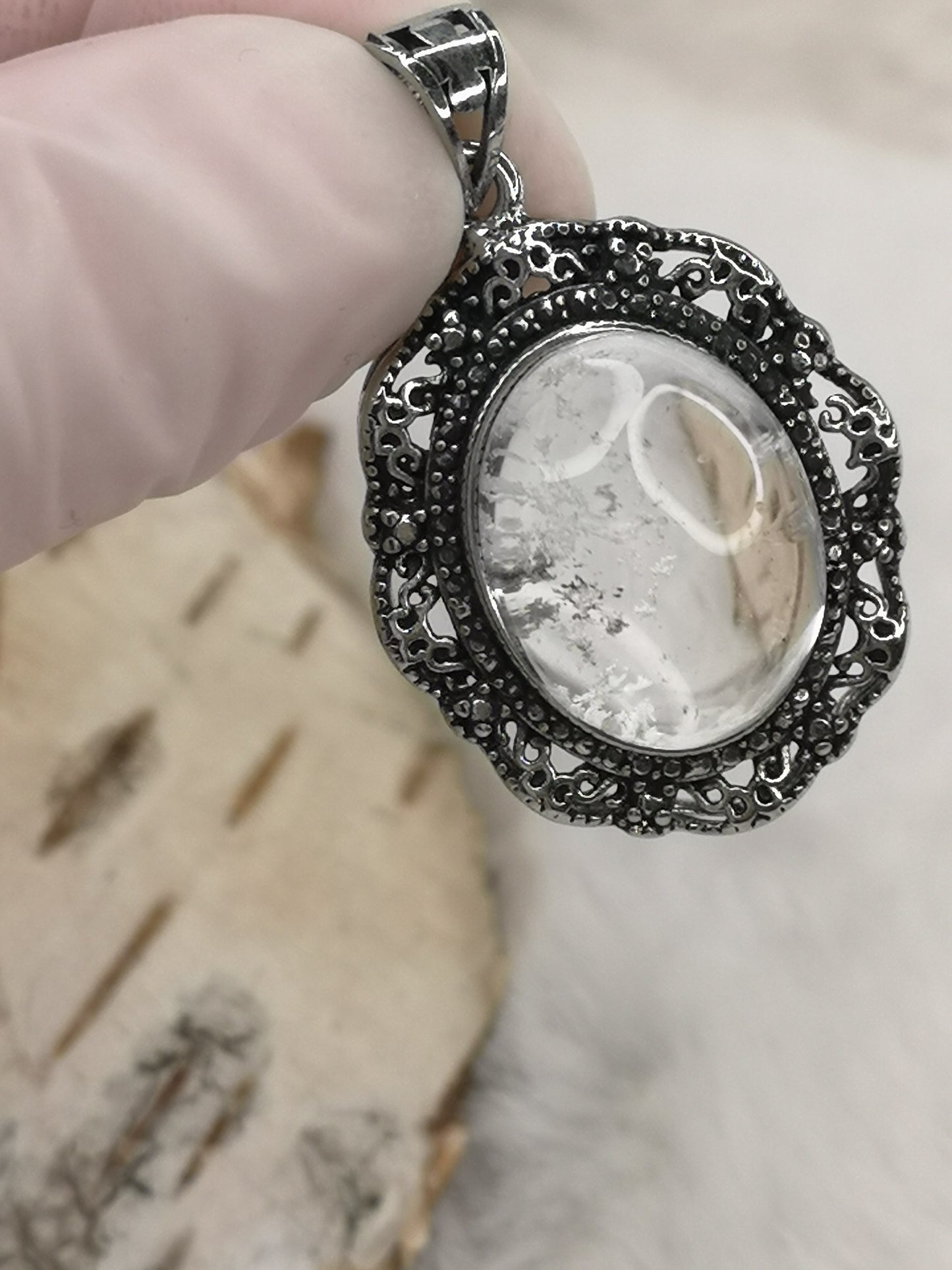 Gartenquartz Edelstein mit Phantomen, Kupfer Ketten Anhänger