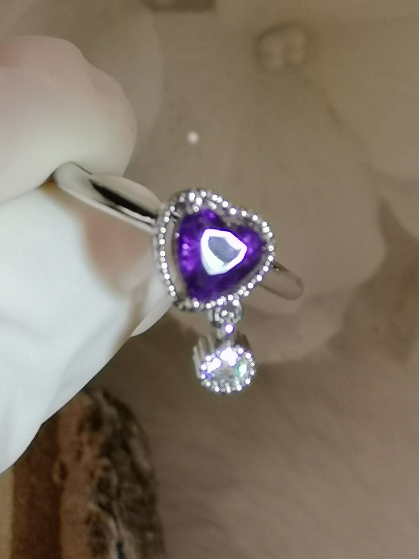 Amethyst Herz Edelstein, Kupfer Ring verstellbar