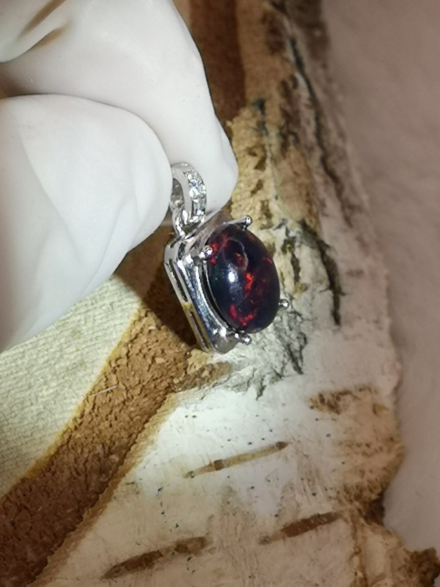 Black Opal Edelstein 925 Silber Ketten Anhänger
