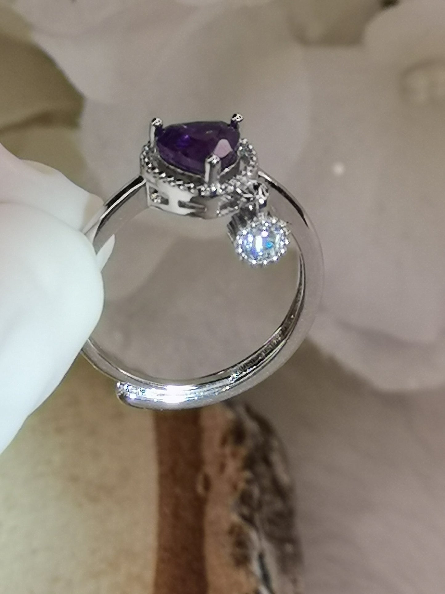 Amethyst Herz Edelstein, Kupfer Ring verstellbar