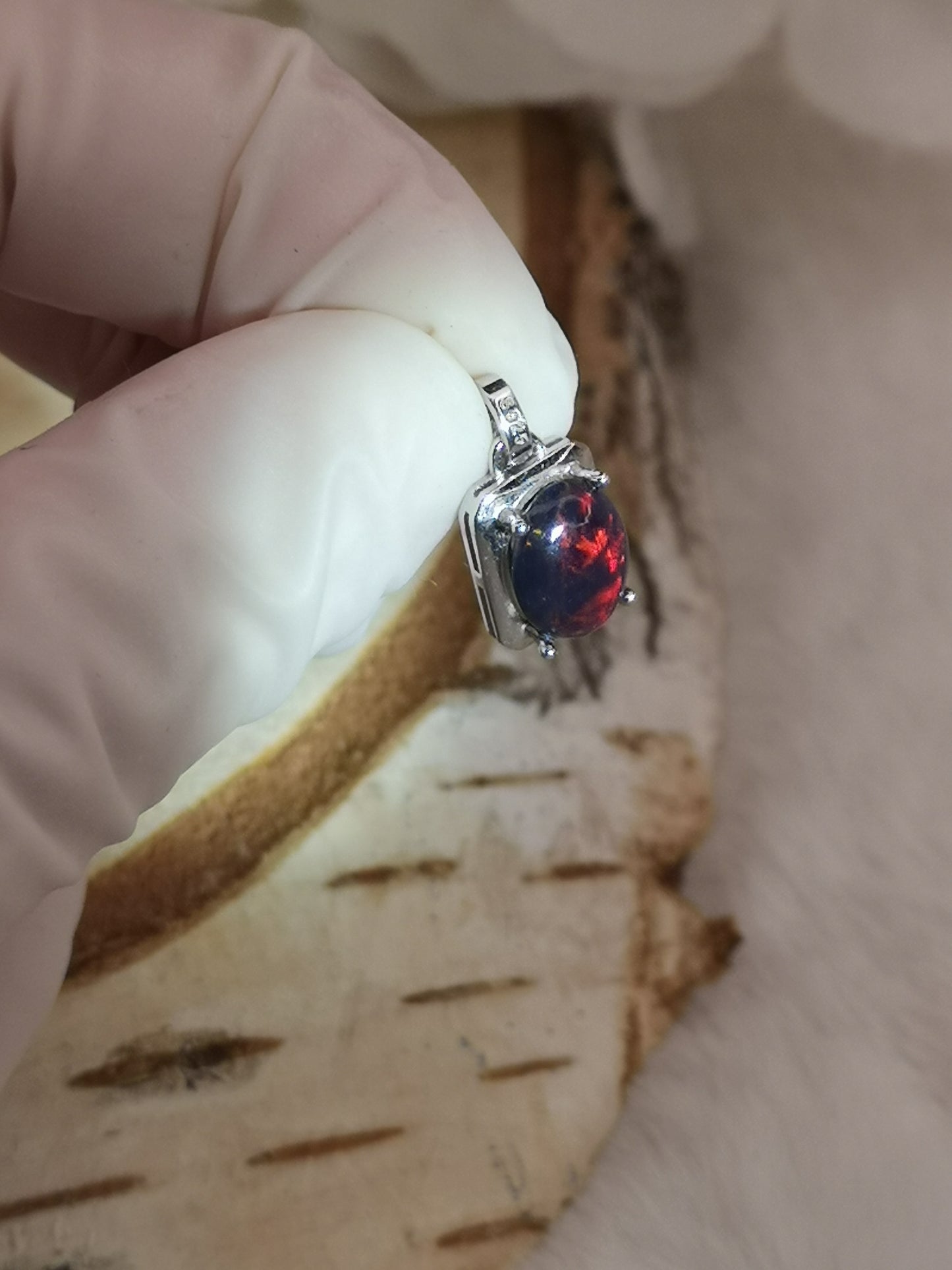 Black Opal Edelstein 925 Silber Ketten Anhänger