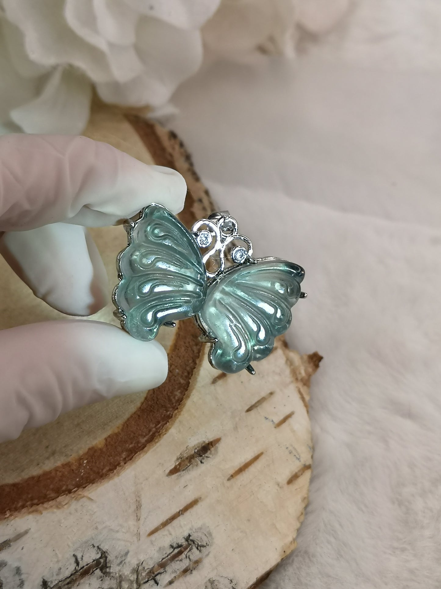 Blauer Fluorite Edelstein Schmetterling, Kupfer Ketten Anhänger