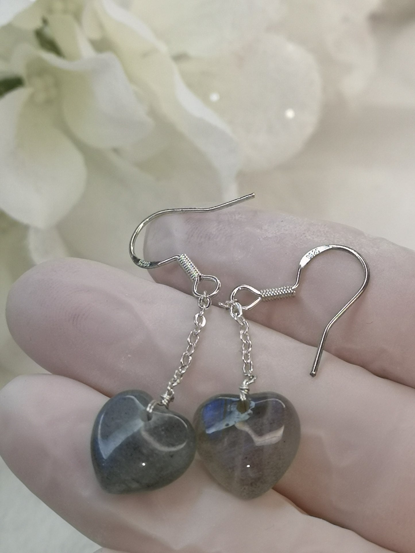 Labradorite Edelstein, 925 Silber Herz Ohrringe