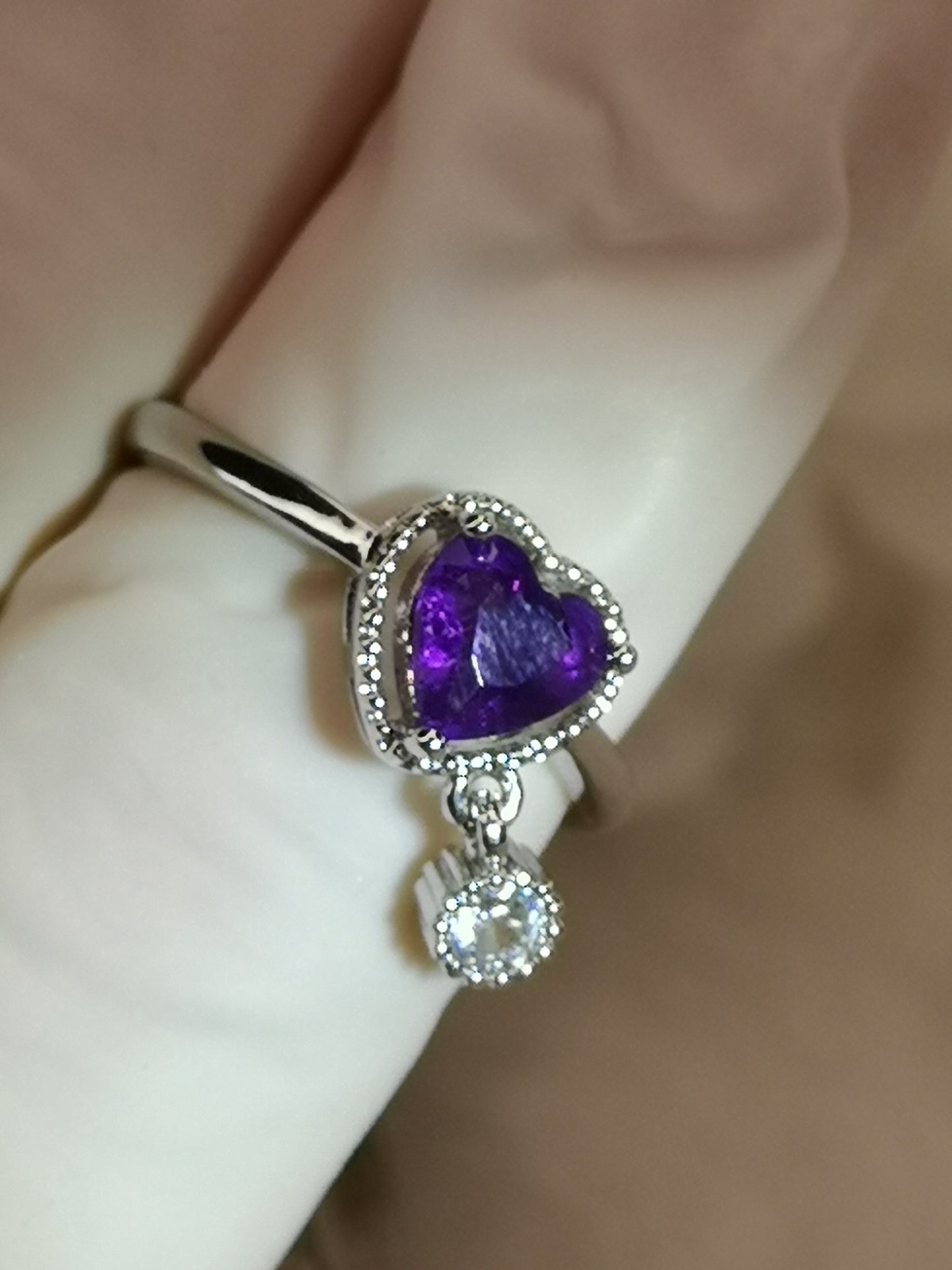 Amethyst Herz Edelstein, Kupfer Ring verstellbar
