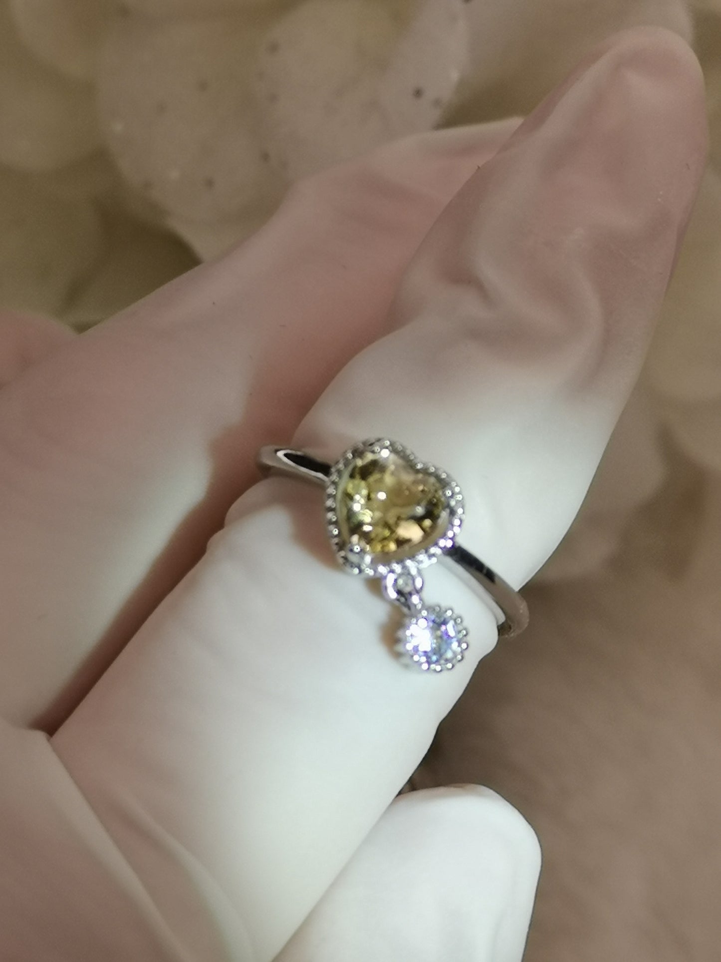 Citrin Herz Edelstein, Kupfer Ring verstellbar