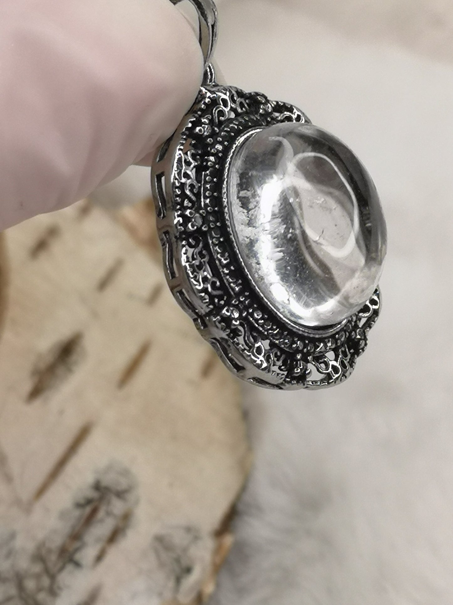 Gartenquartz Edelstein mit Phantomen, Kupfer Ketten Anhänger