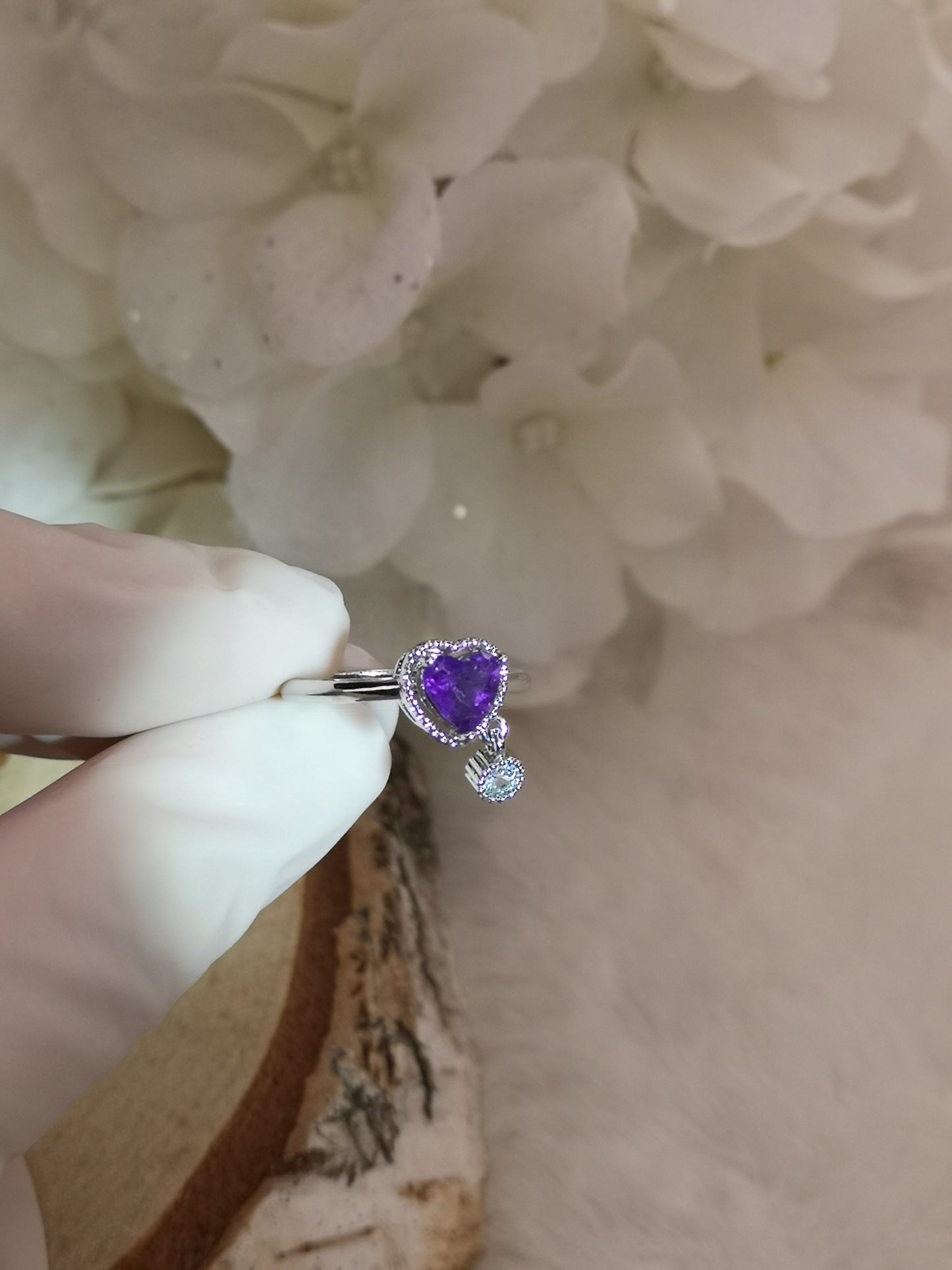 Amethyst Herz Edelstein, Kupfer Ring verstellbar