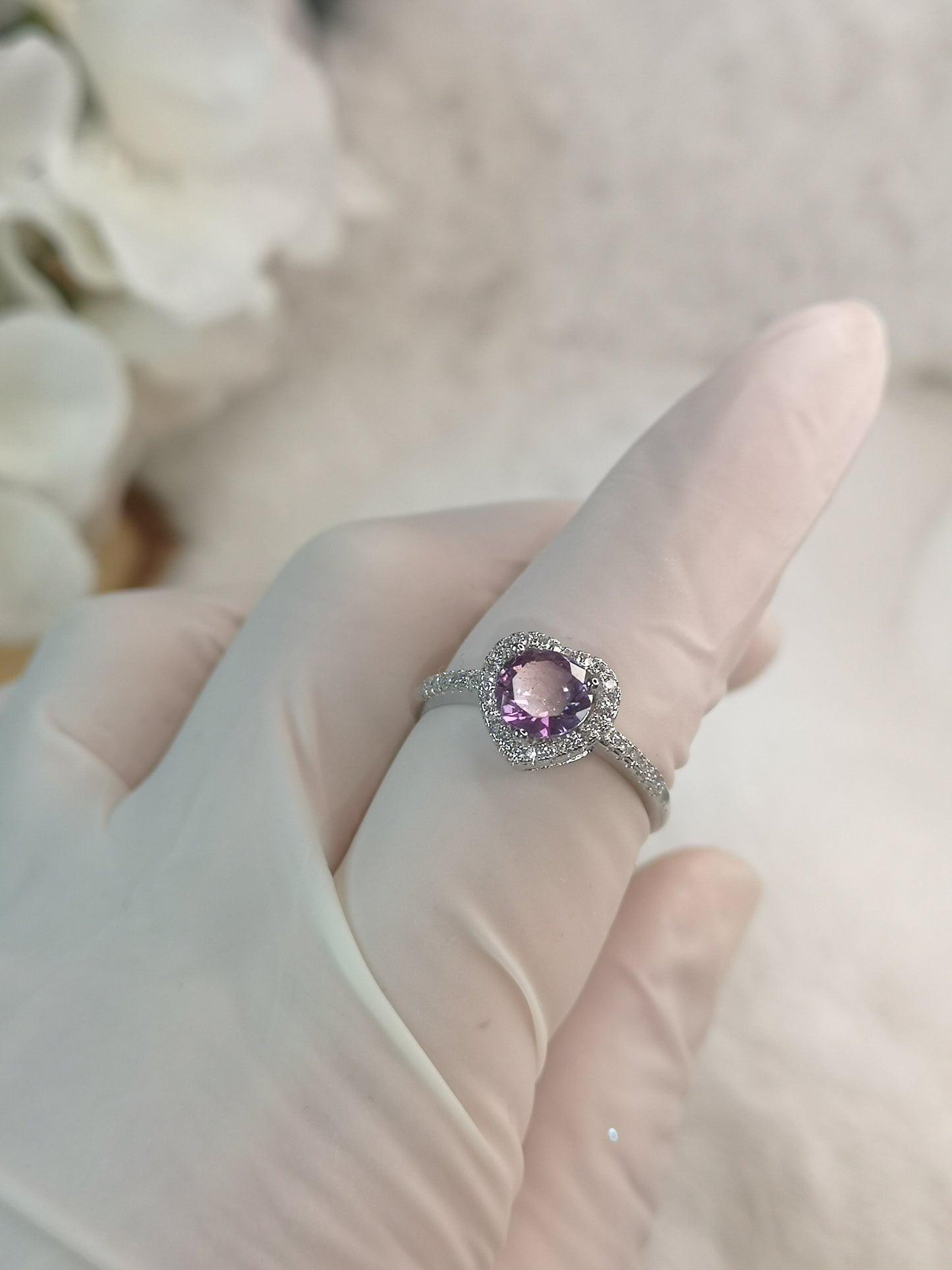 Amethyst Herz Kupfer Ring, verstellbar