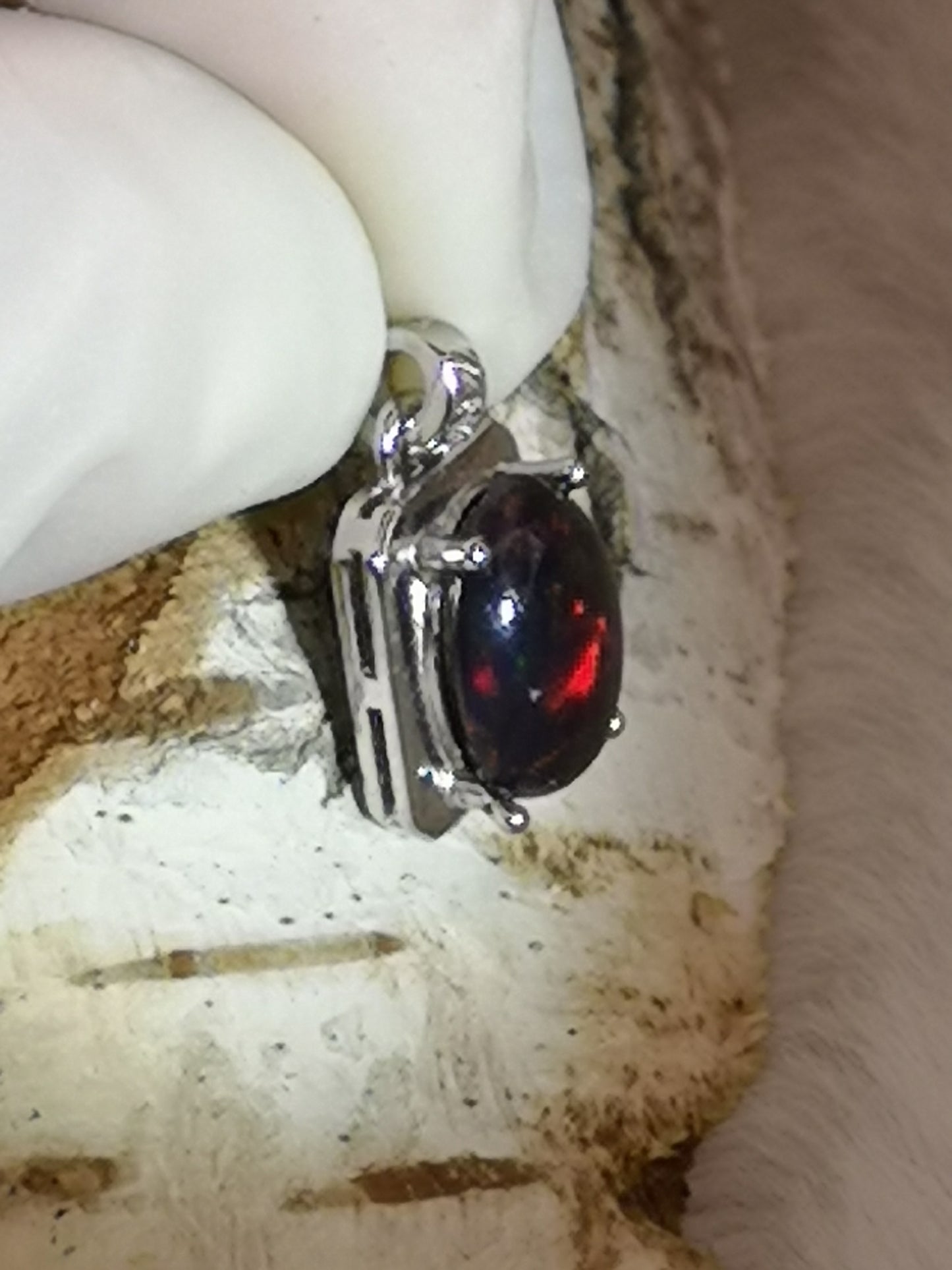 Black Opal Edelstein 925 Silber Ketten Anhänger
