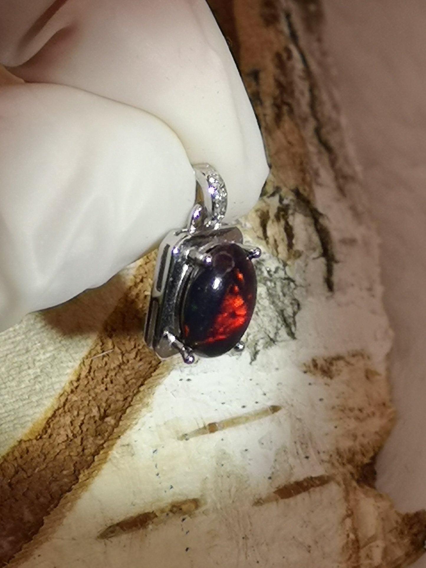 Black Opal Edelstein 925 Silber Ketten Anhänger