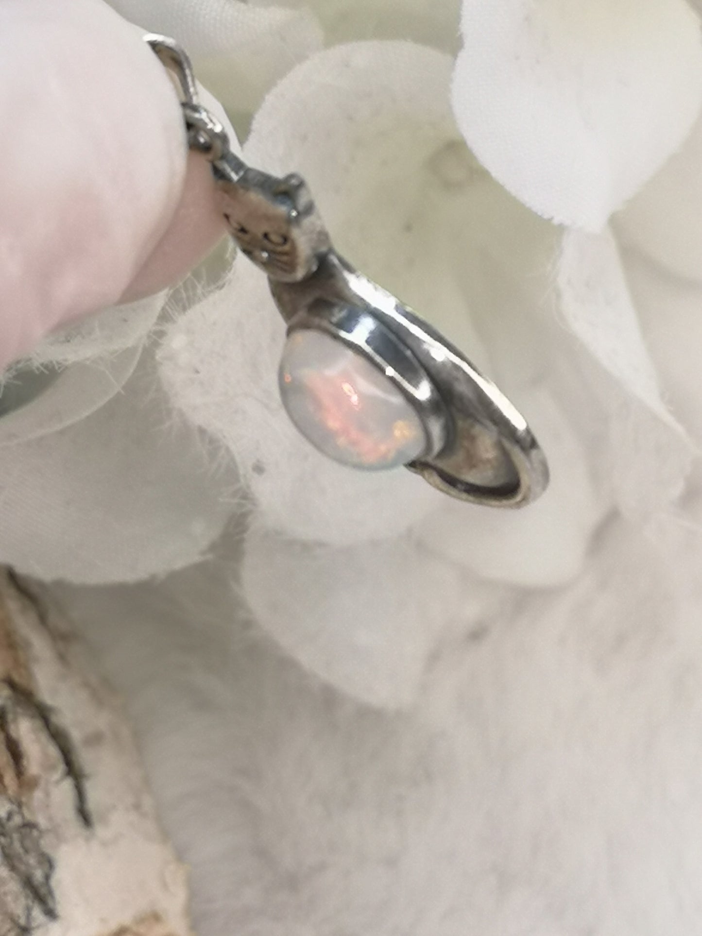 Opal Edelstein 925 Silber Ketten Anhänger Katzen Design