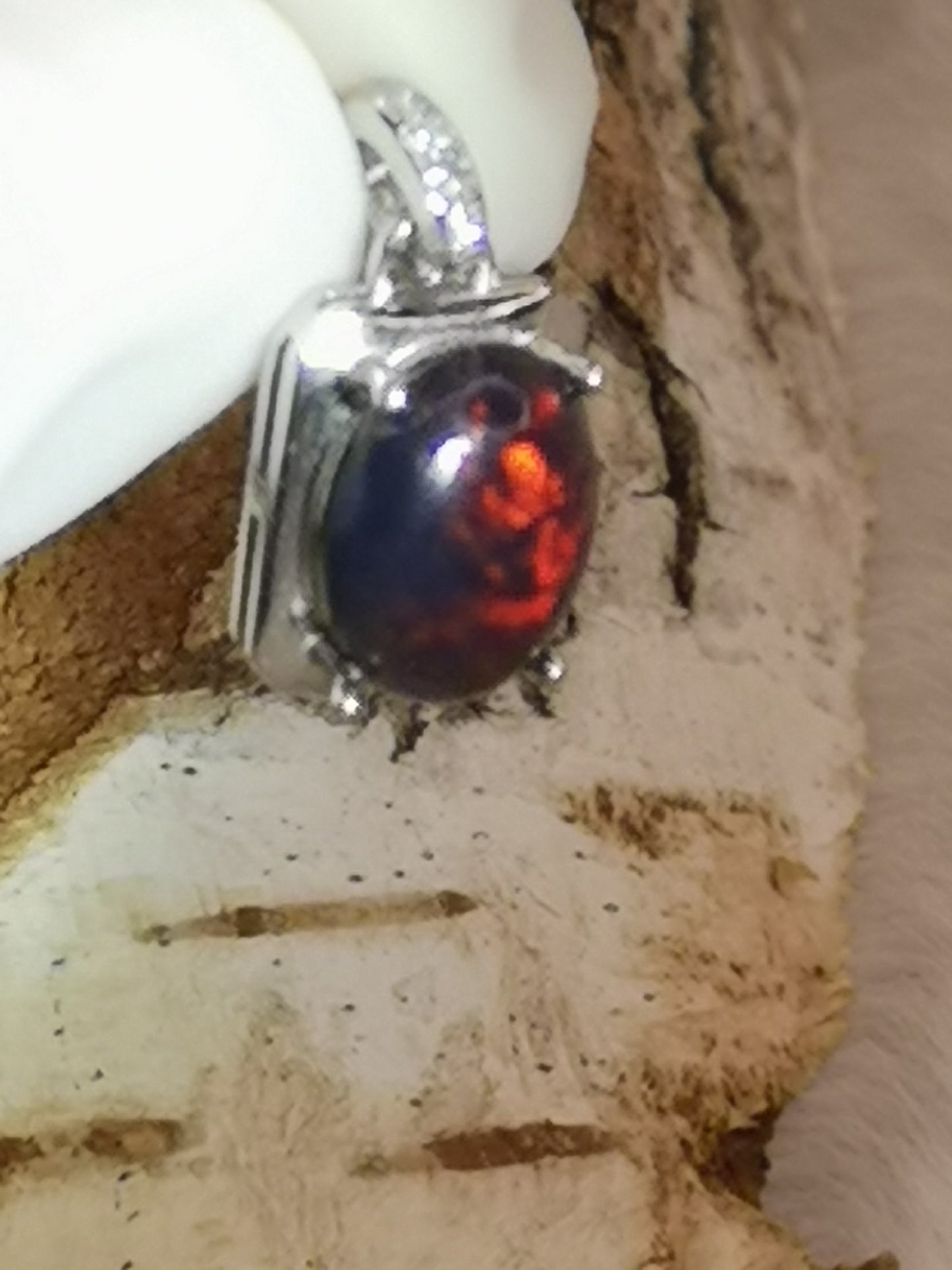 Black Opal Edelstein 925 Silber Ketten Anhänger
