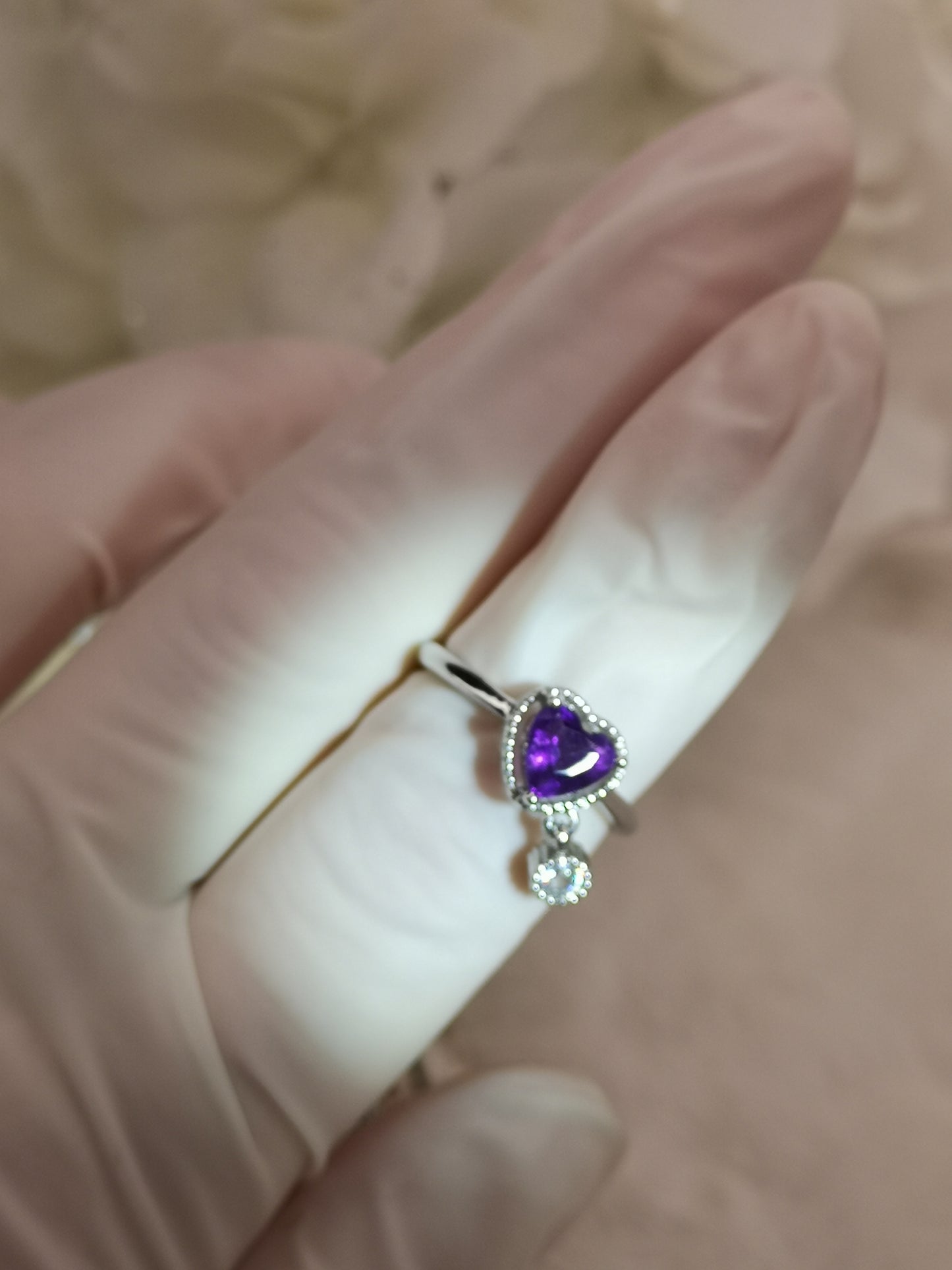 Amethyst Herz Edelstein, Kupfer Ring verstellbar