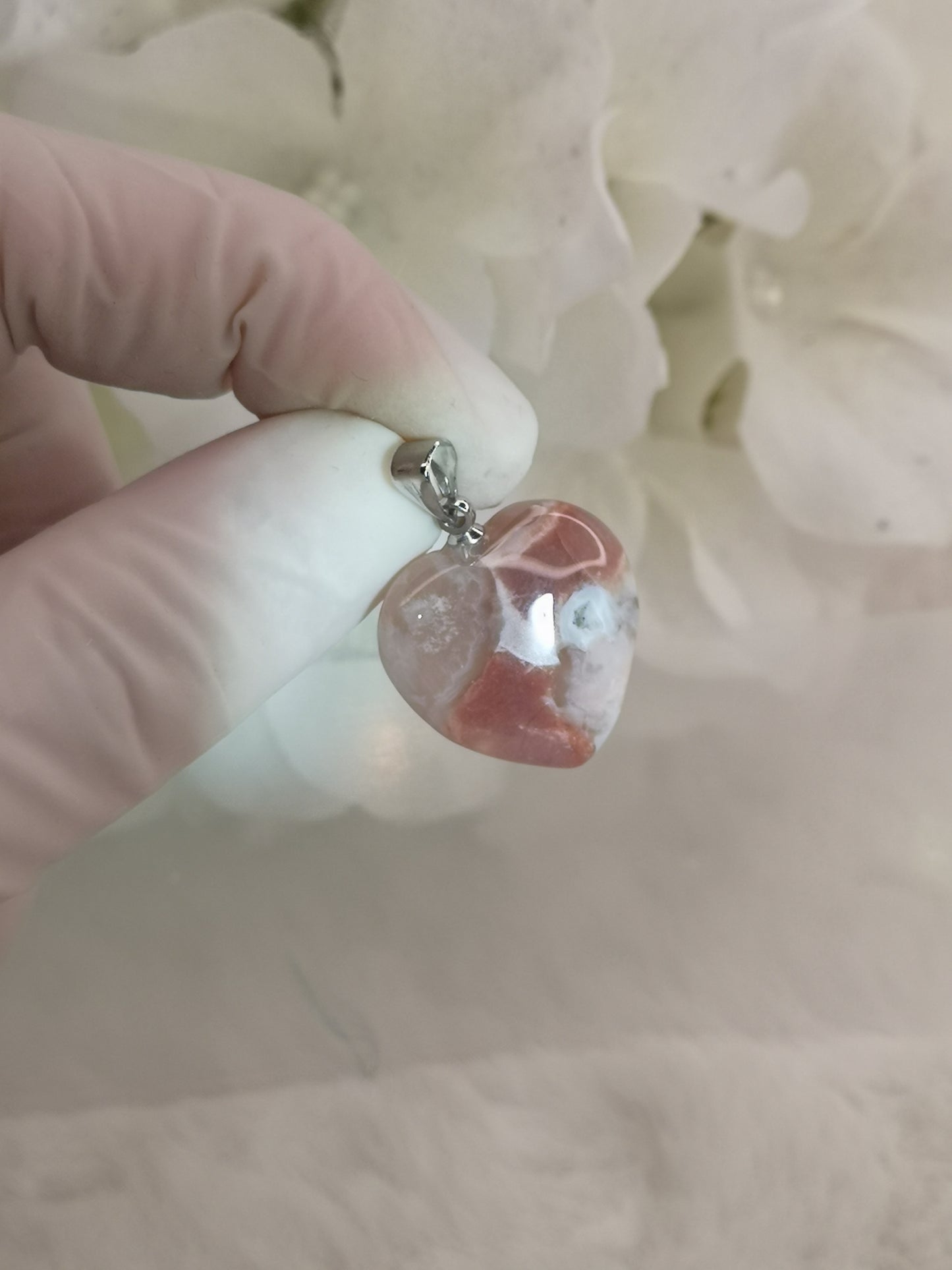 Blumenchat Herz Kupfer Ketten Anhänger Edelstein