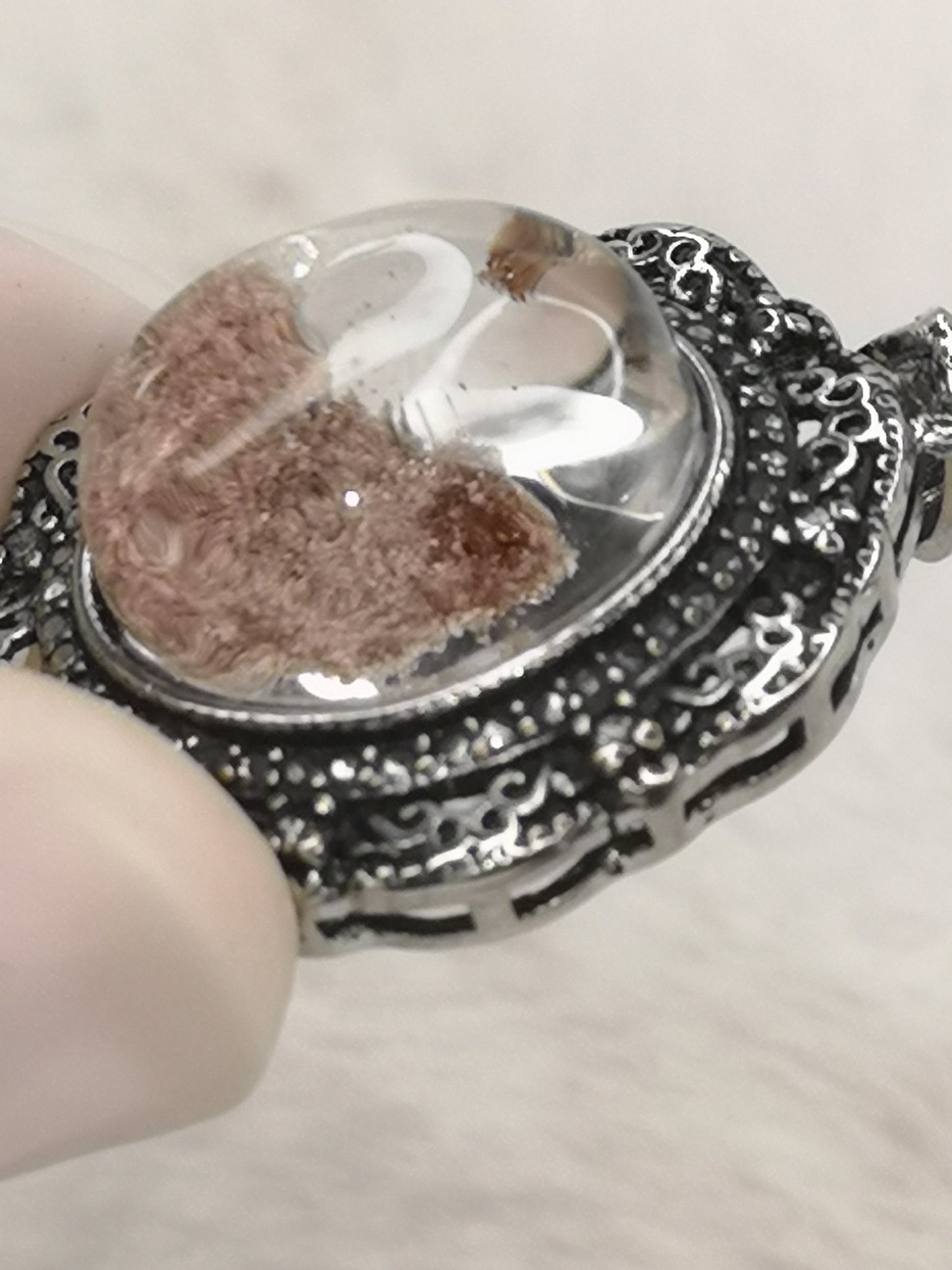 Gartenquartz Edelstein mit Phantomen, Kupfer Ketten Anhänger