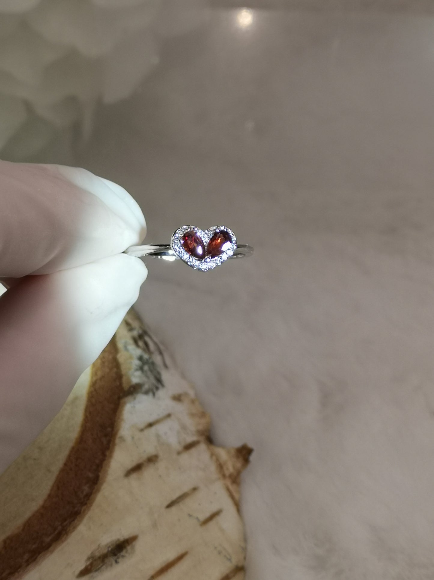 Granat Herz Edelstein, Kupfer Ring verstellbar