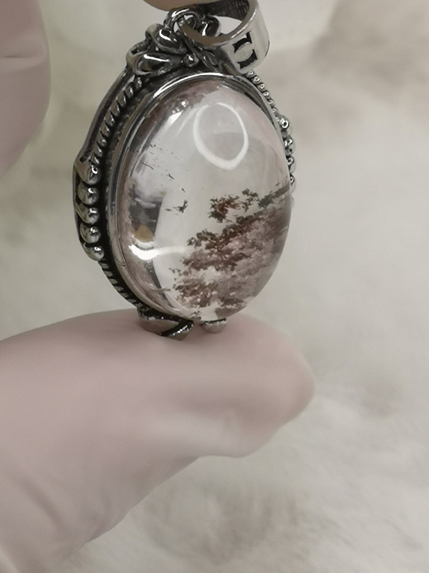 Gartenquartz Edelstein mit Phantomen, Kupfer Ketten Anhänger