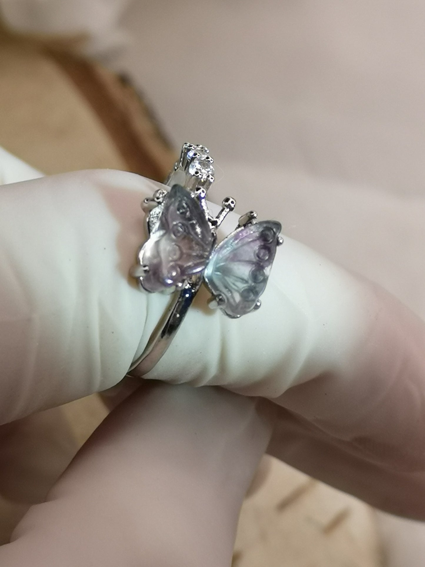 Fluorite Edelstein Schmetterling Kupfer Ring verstellbar