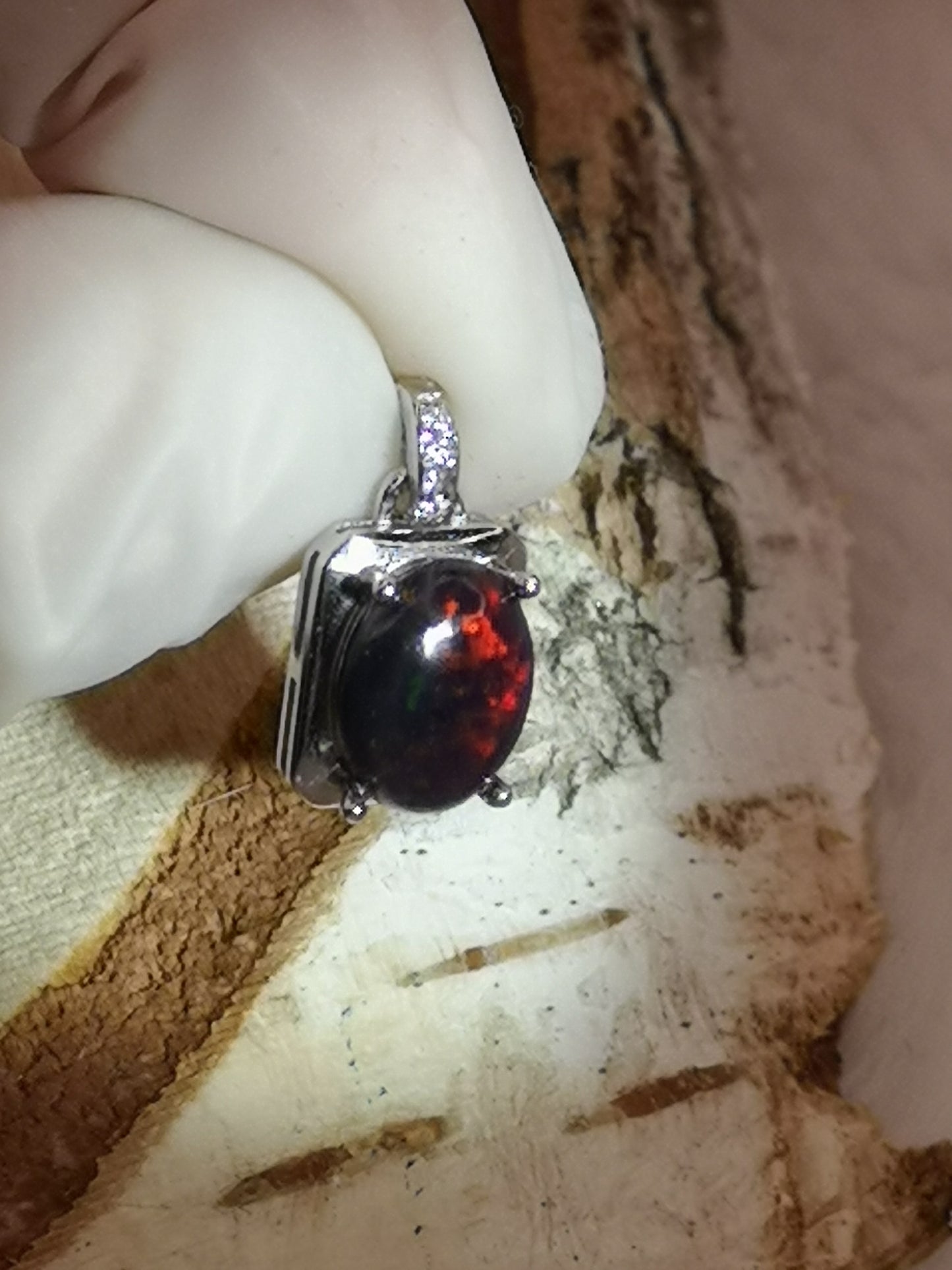 Black Opal Edelstein 925 Silber Ketten Anhänger
