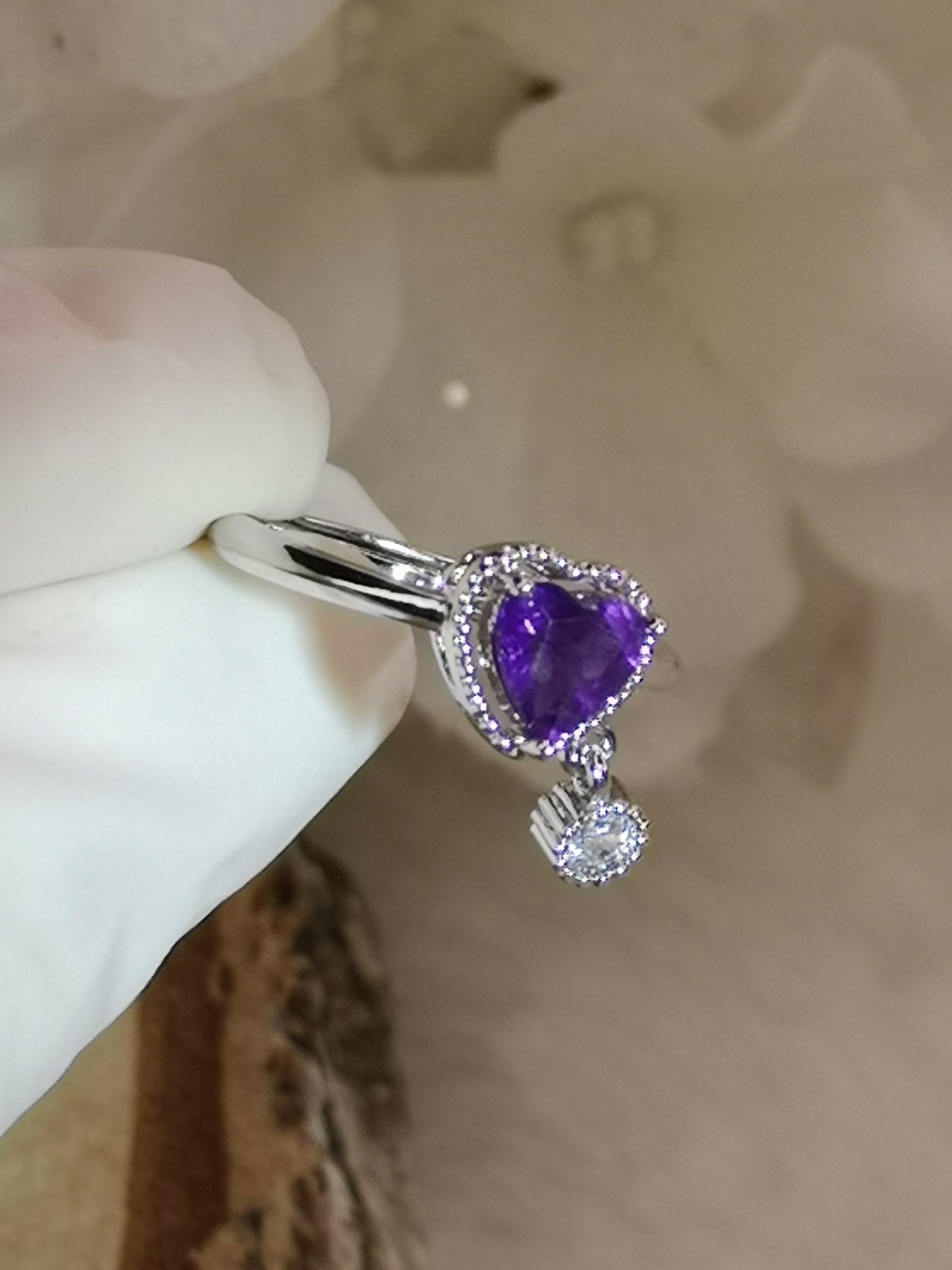 Amethyst Herz Edelstein, Kupfer Ring verstellbar