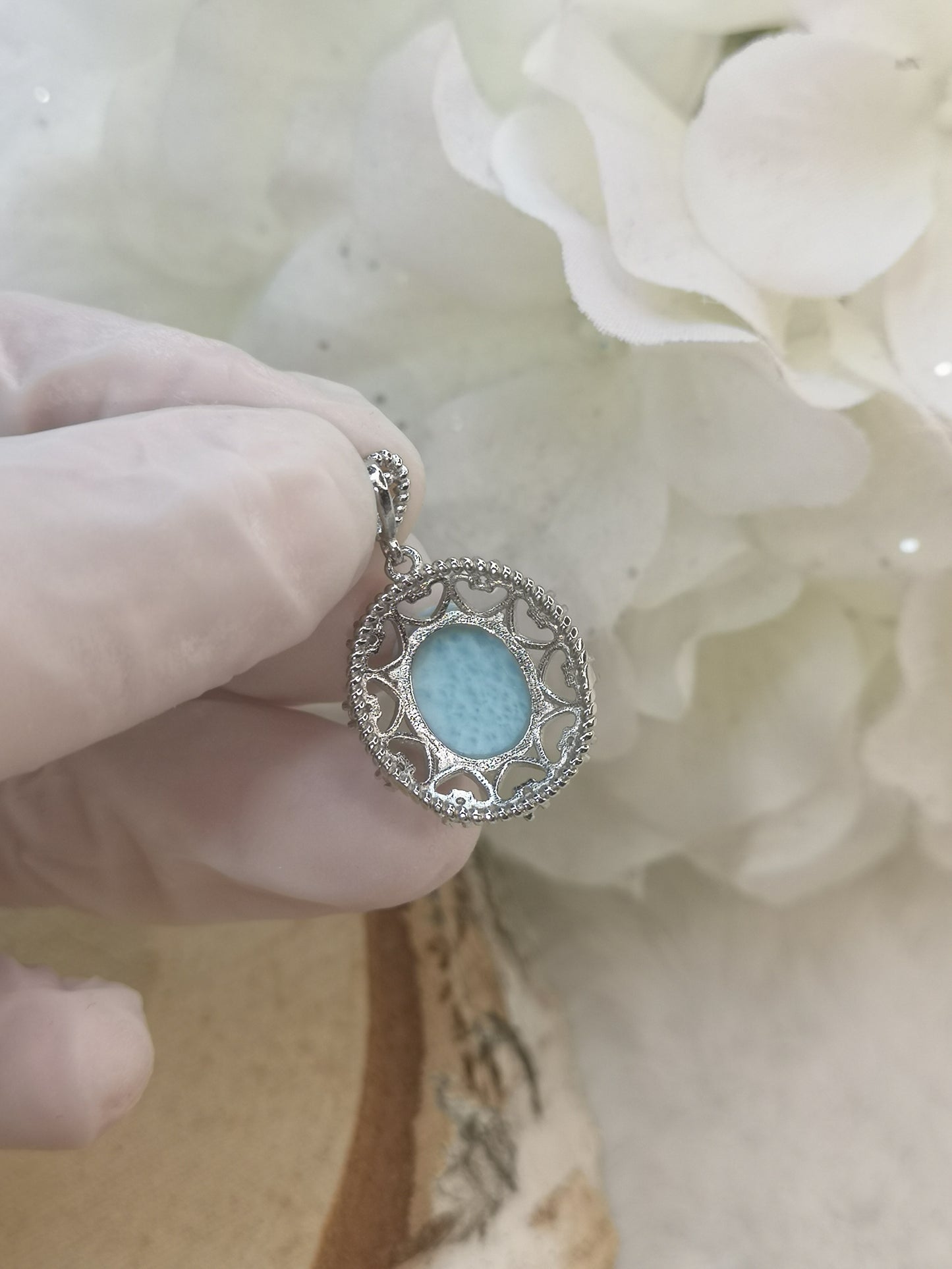Larimar Edelstein, Kupfer Ketten Anhänger
