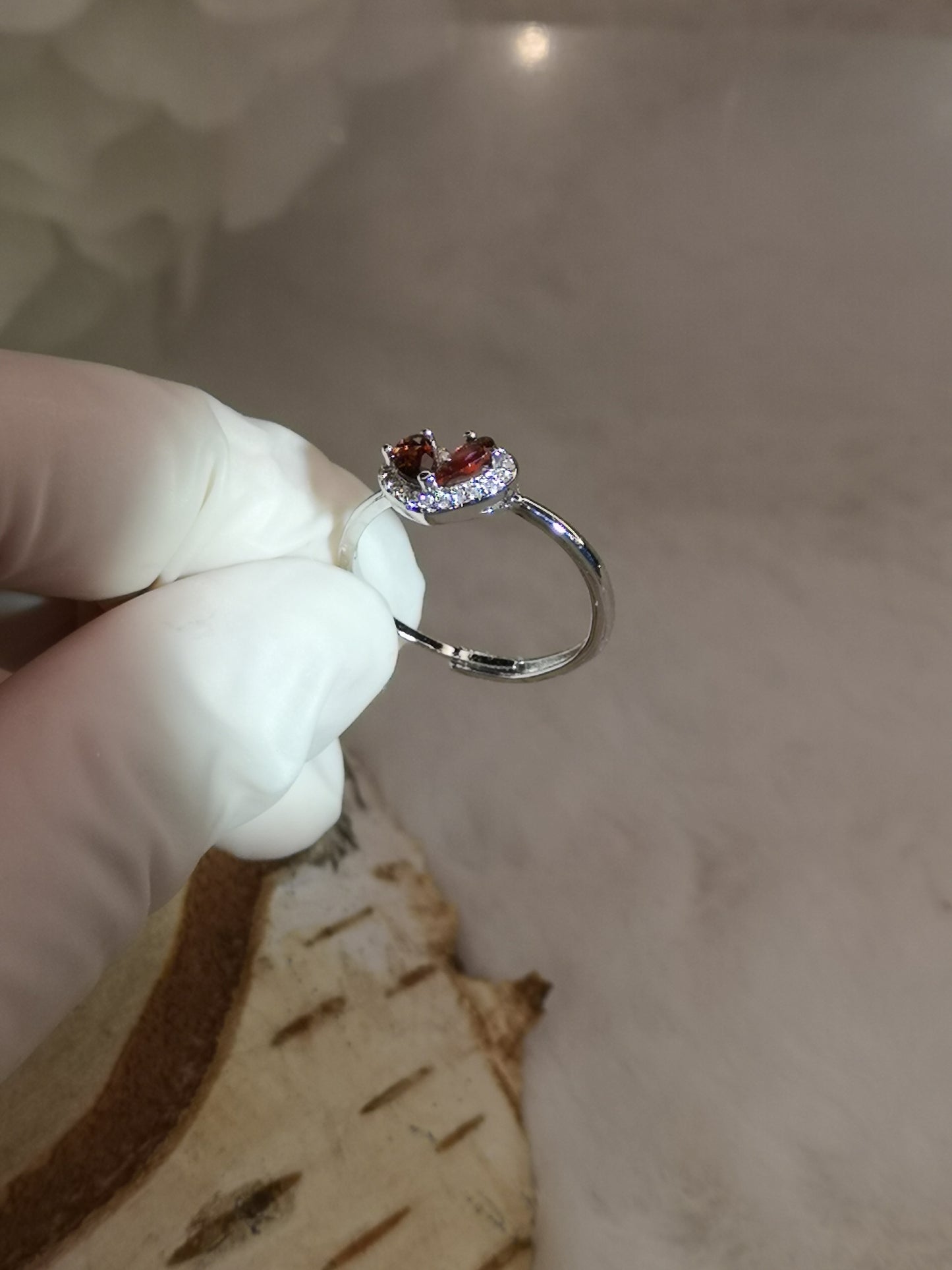 Granat Herz Edelstein, Kupfer Ring verstellbar