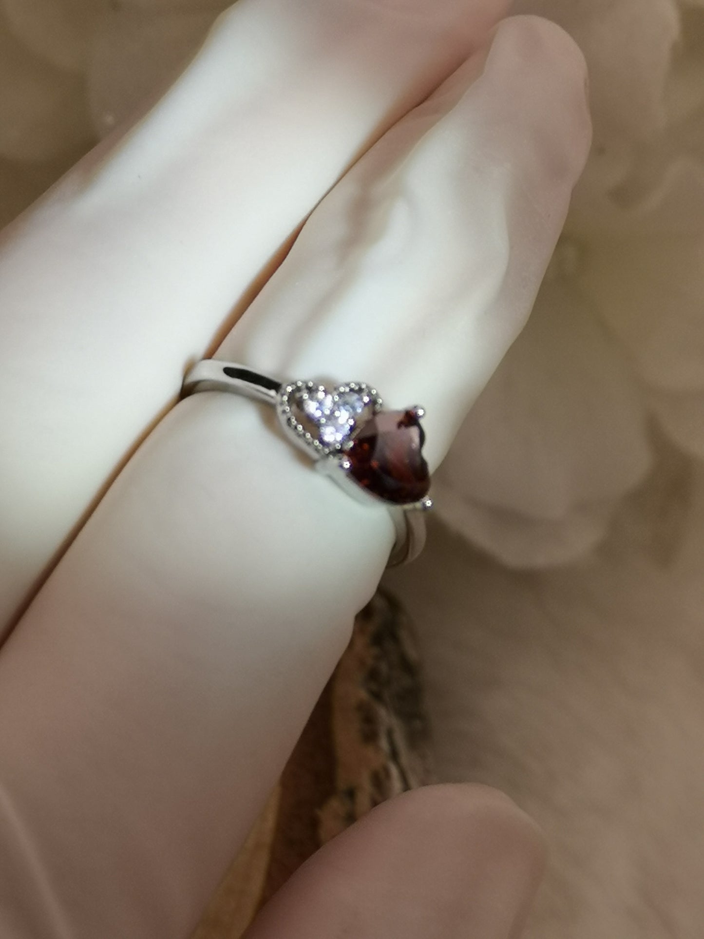 Granat Herz Edelstein, Kupfer Ring verstellbar