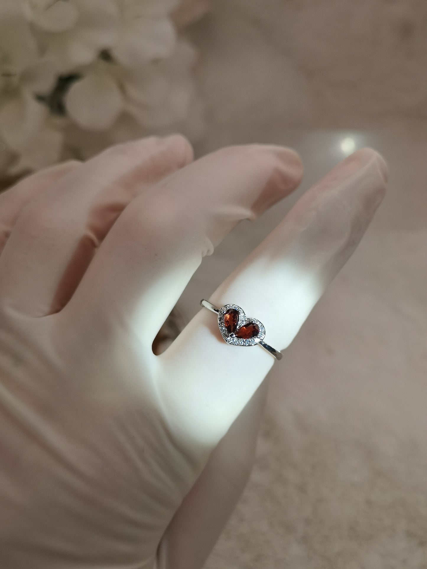 Granat Herz Edelstein, Kupfer Ring verstellbar