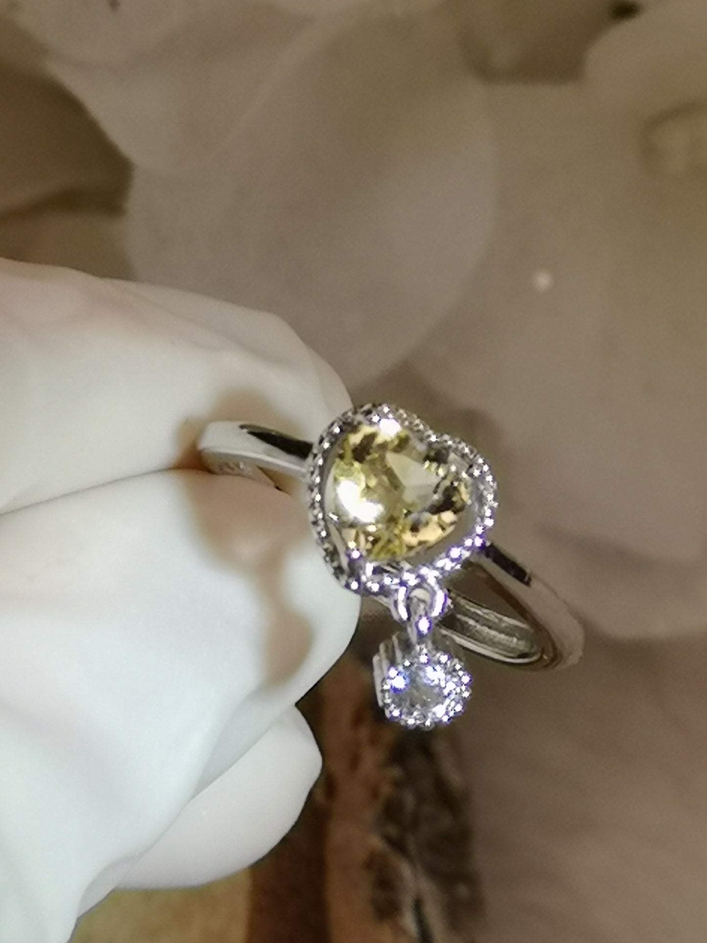 Citrin Herz Edelstein, Kupfer Ring verstellbar