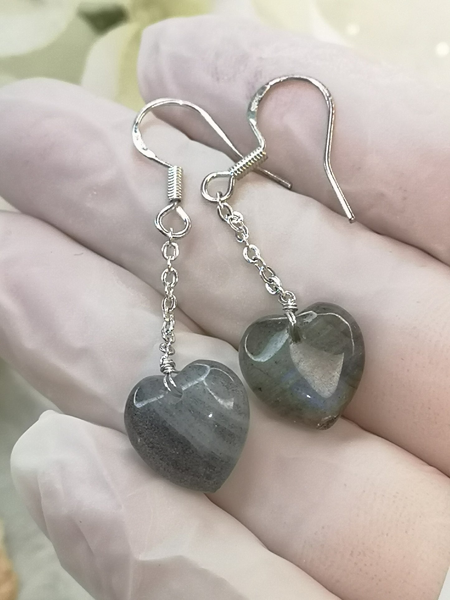 Labradorite Edelstein, 925 Silber Ohrringe,
Herz Design