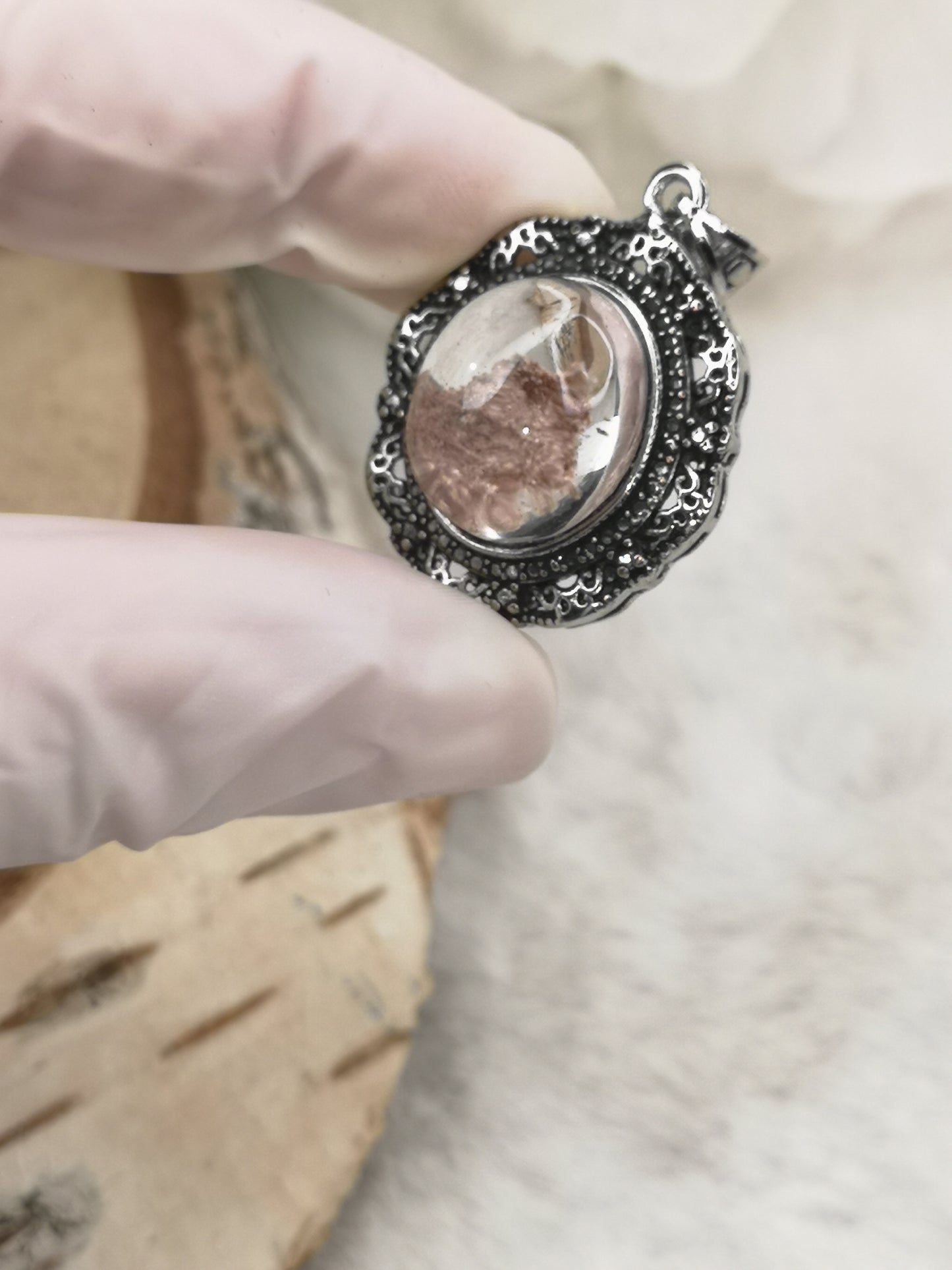 Gartenquartz Edelstein mit Phantomen, Kupfer Ketten Anhänger