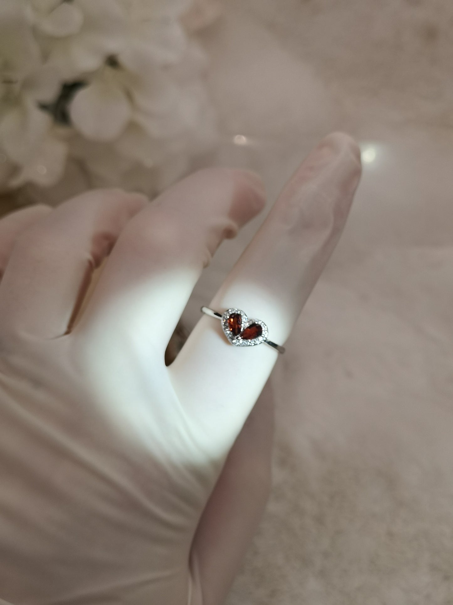 Granat Herz Edelstein, Kupfer Ring verstellbar