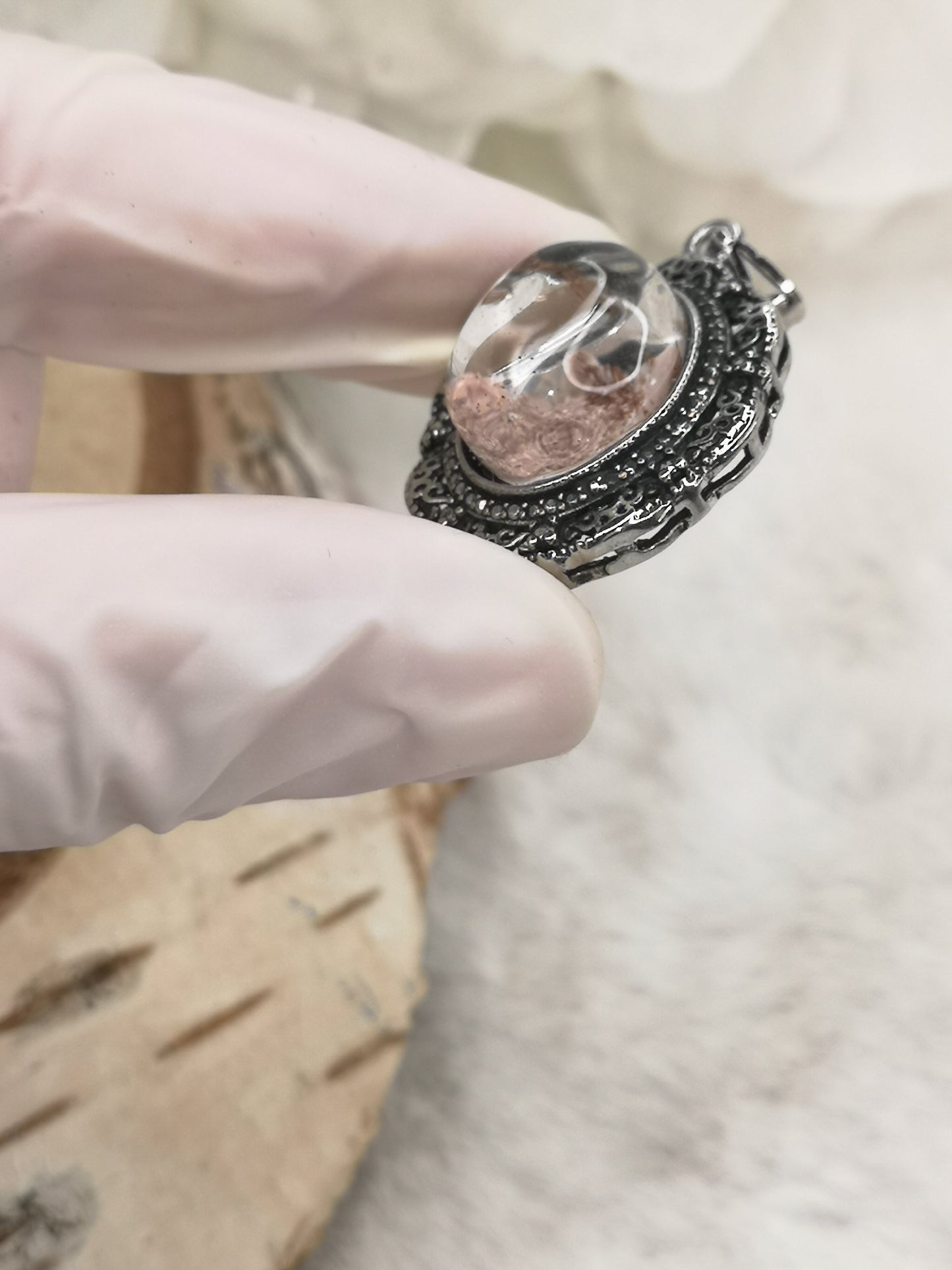 Gartenquartz Edelstein mit Phantomen, Kupfer Ketten Anhänger