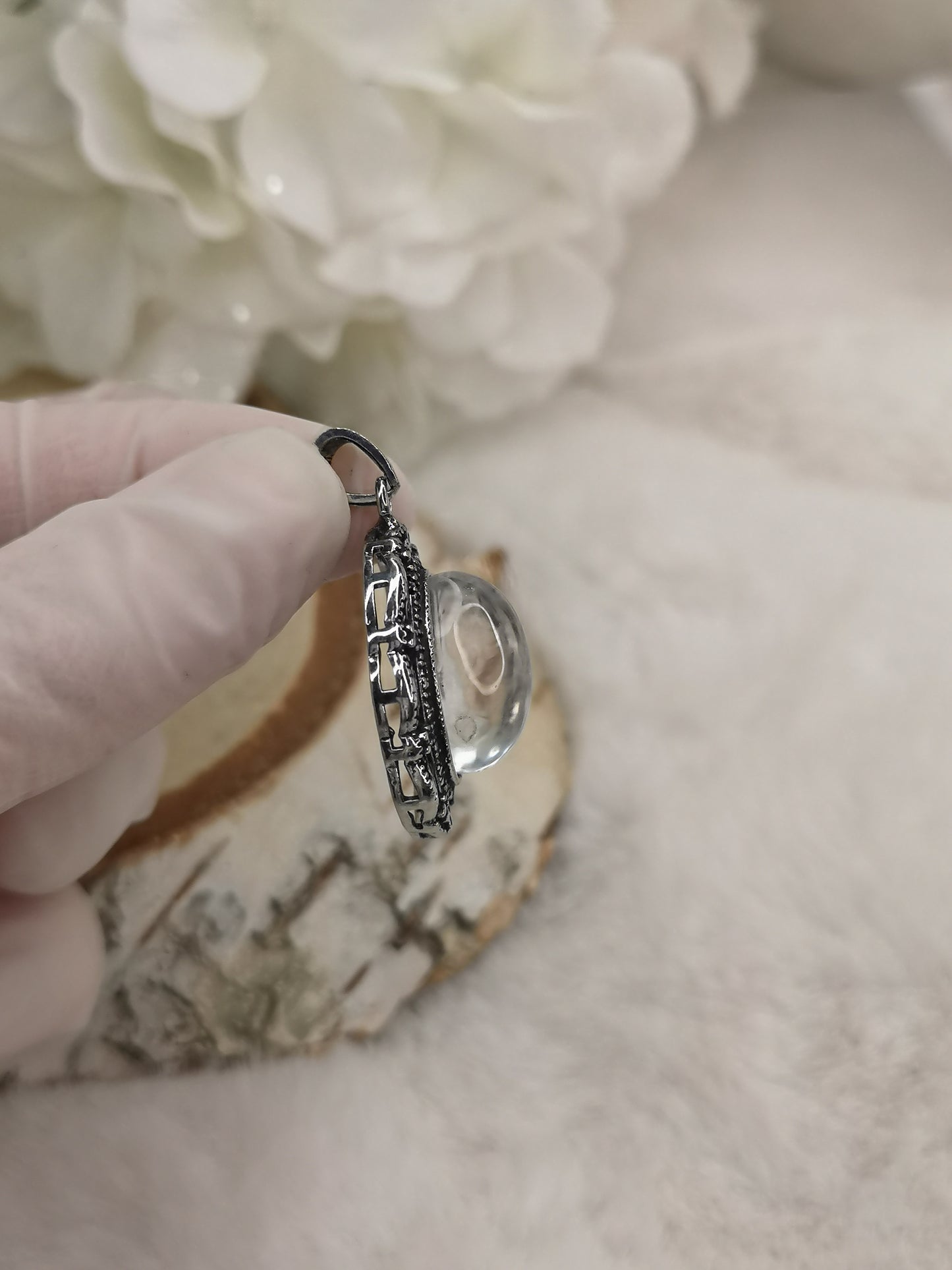 Gartenquartz Edelstein mit Phantomen, Kupfer Ketten Anhänger