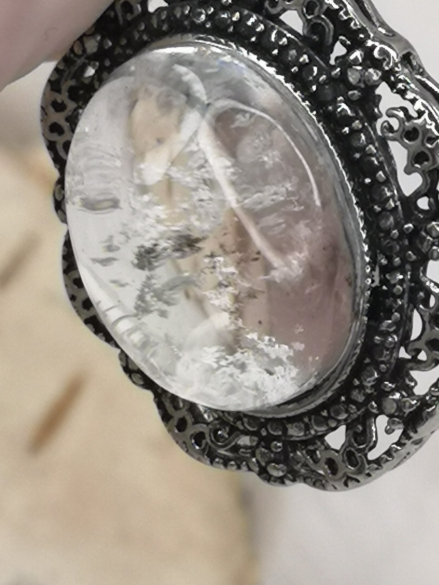 Gartenquartz Edelstein mit Phantomen, Kupfer Ketten Anhänger