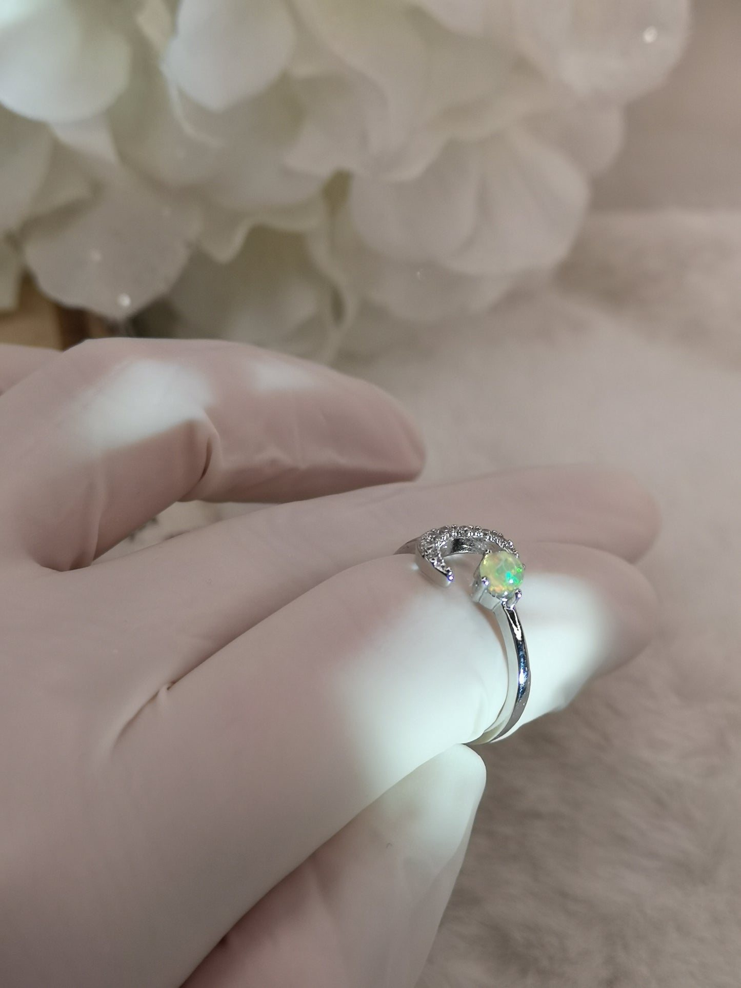 Opal Edelstein Kupfer Ring verstellbar