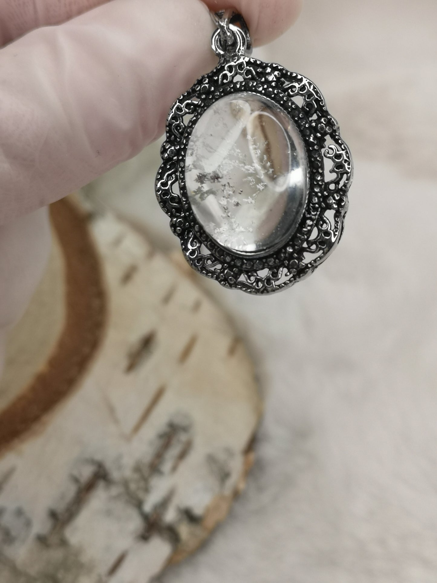 Gartenquartz Edelstein mit Phantomen, Kupfer Ketten Anhänger
