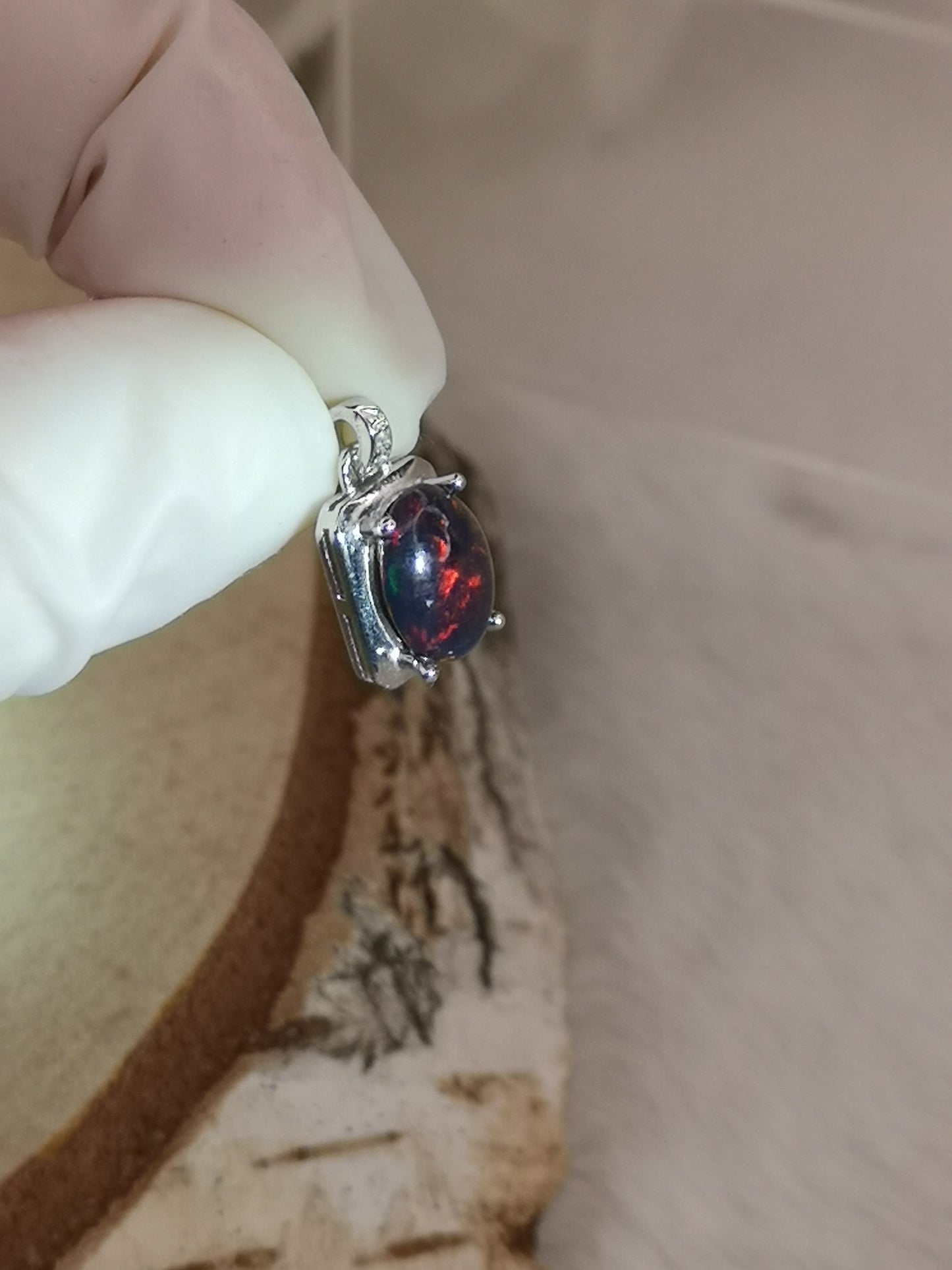 Black Opal Edelstein 925 Silber Ketten Anhänger