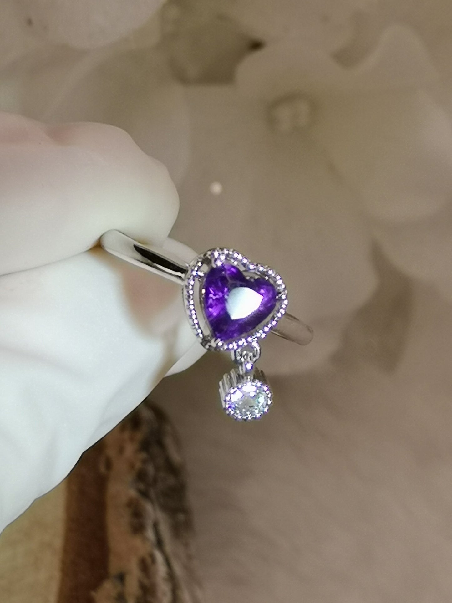 Amethyst Herz Edelstein, Kupfer Ring verstellbar