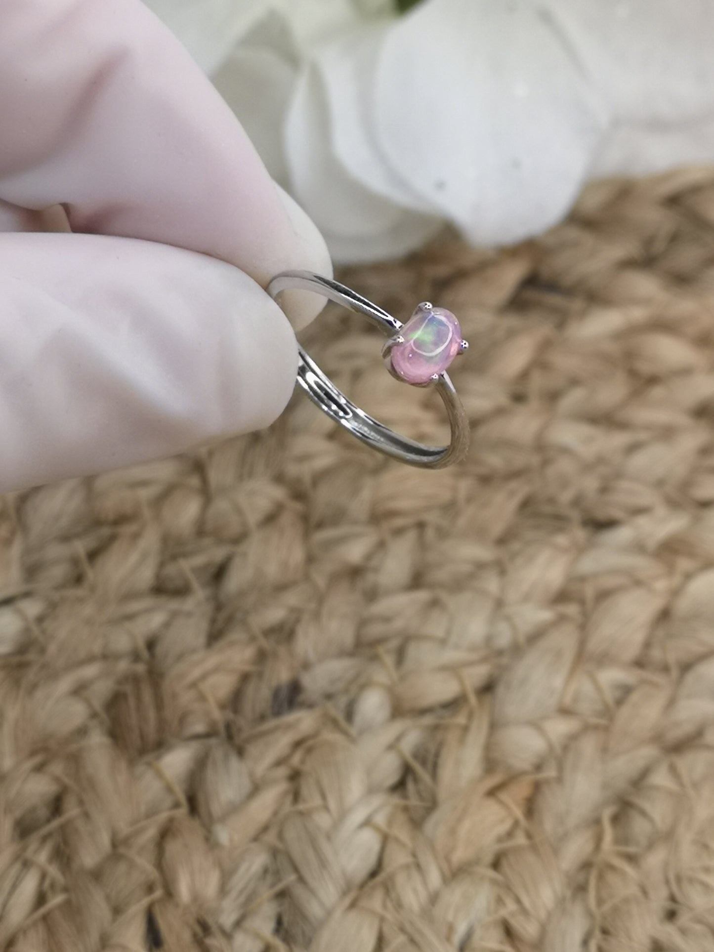 Pink Opal 925 Silber Ring verstellbar Edelstein Crystal