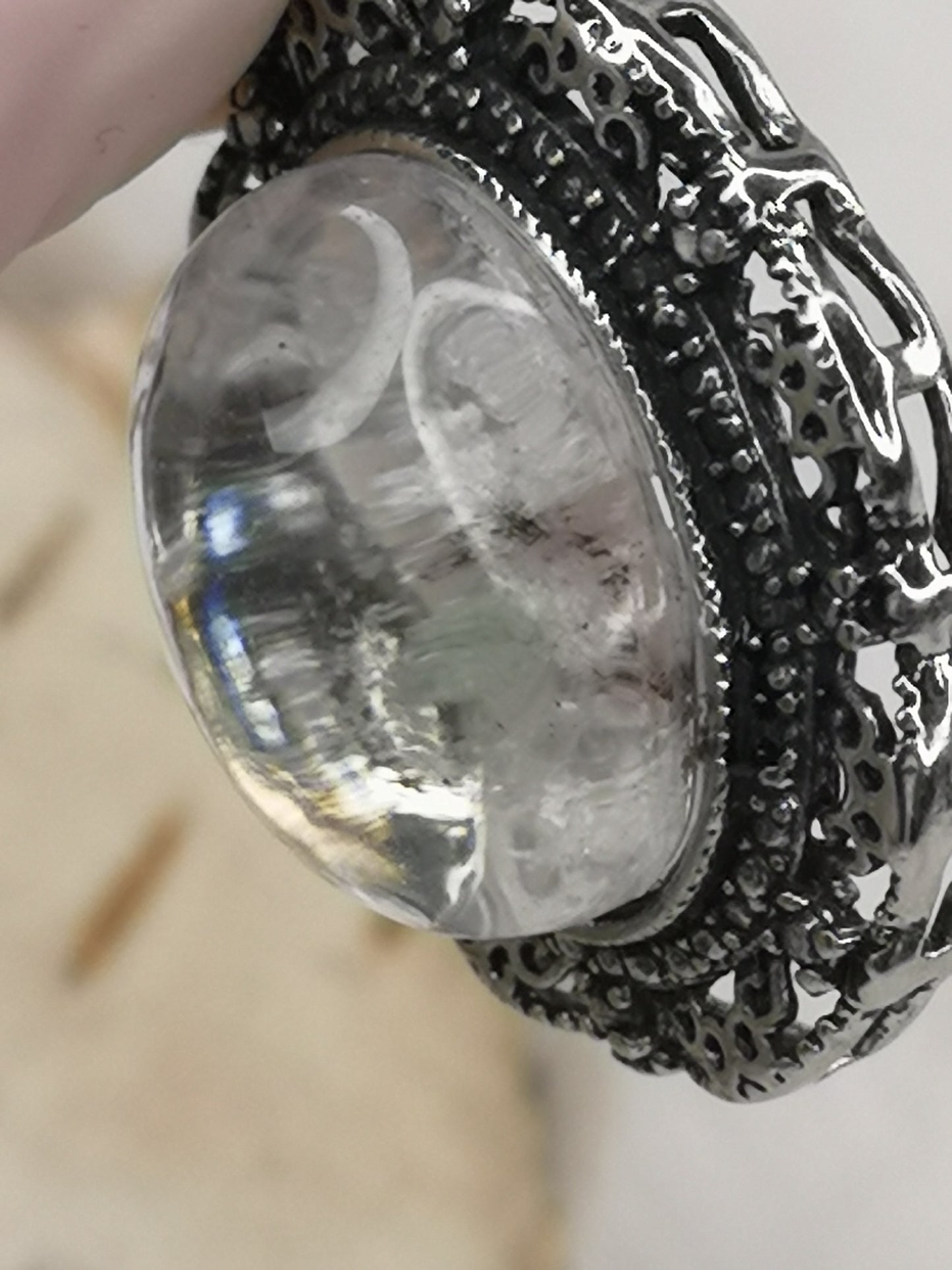Gartenquartz Edelstein mit Phantomen, Kupfer Ketten Anhänger