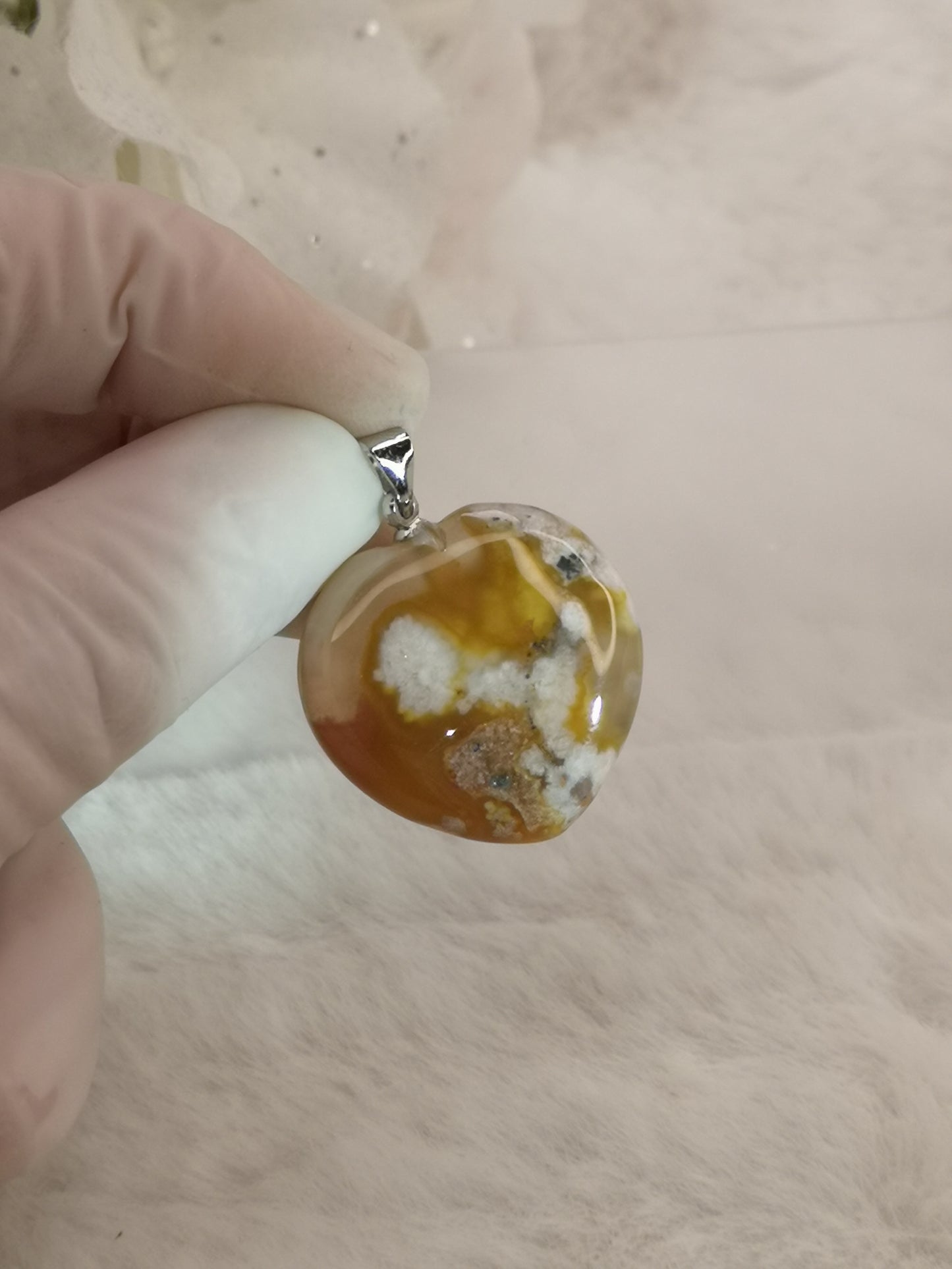 Blumenachat Edelstein Herz Form Kupfer Ketten Anhänger Edelstein