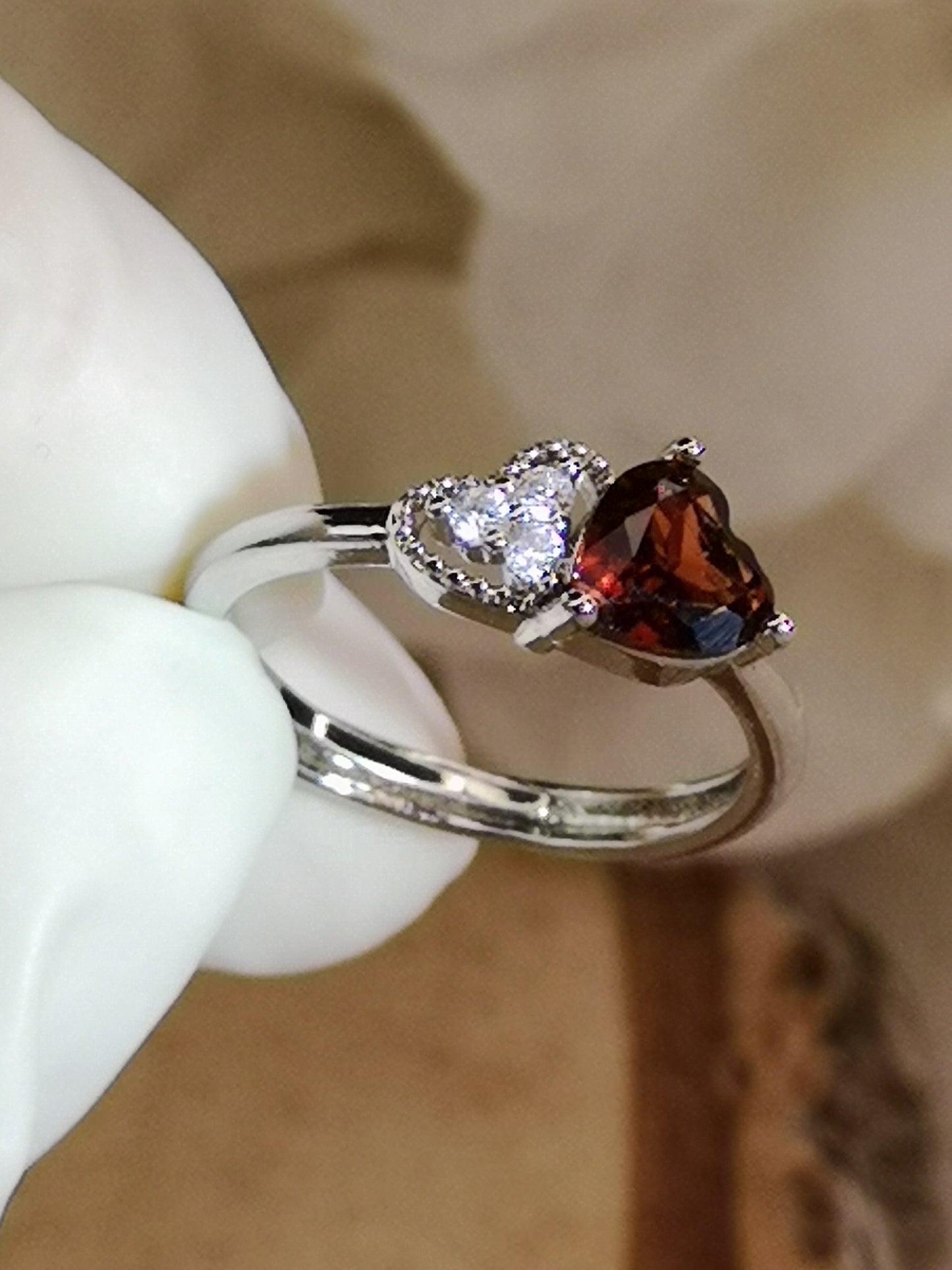 Granat Herz Edelstein, Kupfer Ring verstellbar