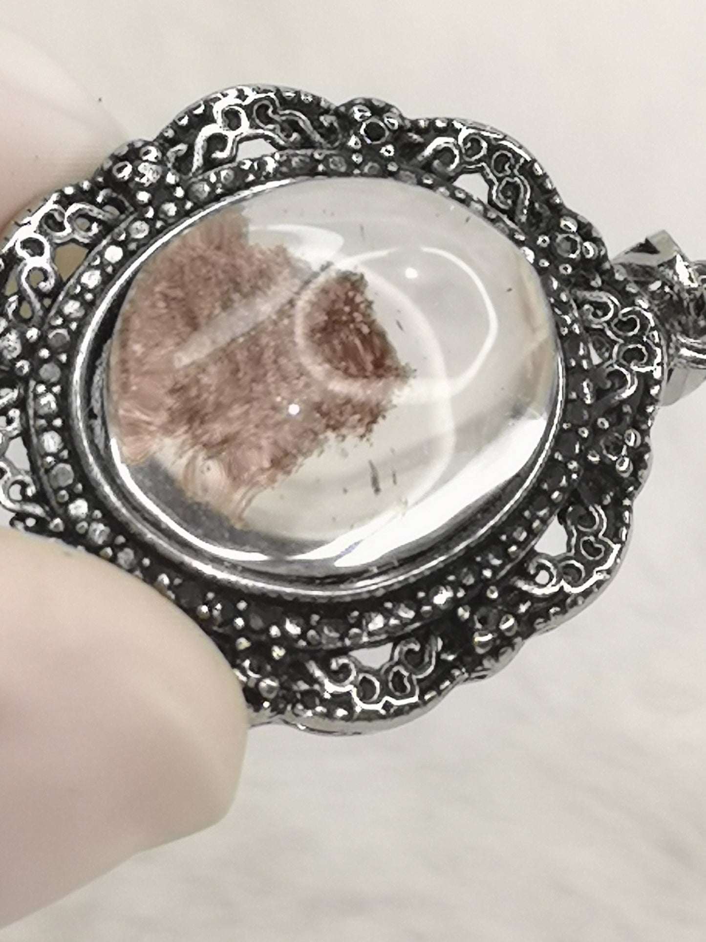 Gartenquartz Edelstein mit Phantomen, Kupfer Ketten Anhänger